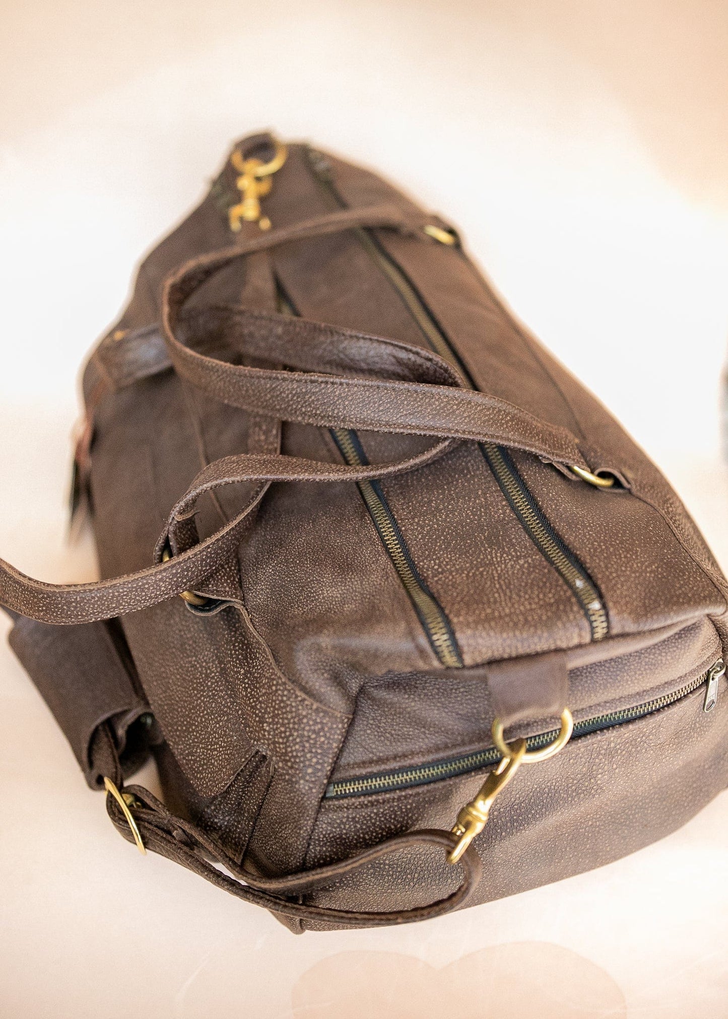 The Real McCaul Travel Bag Classic Overnight Travel Bag - Cowhide - Mottle Brown Australian Made Australian Owned Large Overnight Travel Duffel Bag Leather Made in Australia