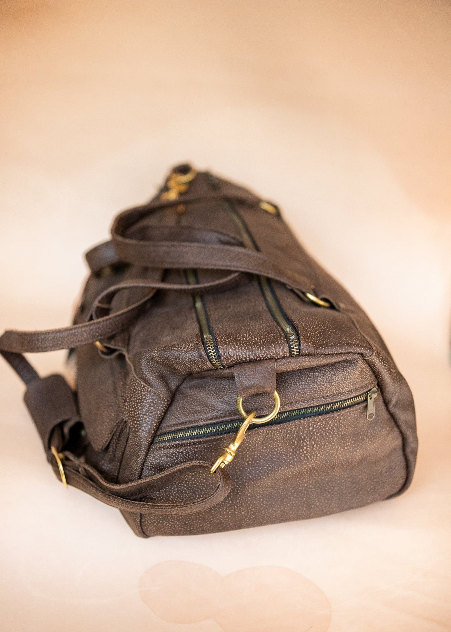 The Real McCaul Travel Bag Classic Overnight Travel Bag - Cowhide - Mottle Brown Australian Made Australian Owned Large Overnight Travel Duffel Bag Leather Made in Australia
