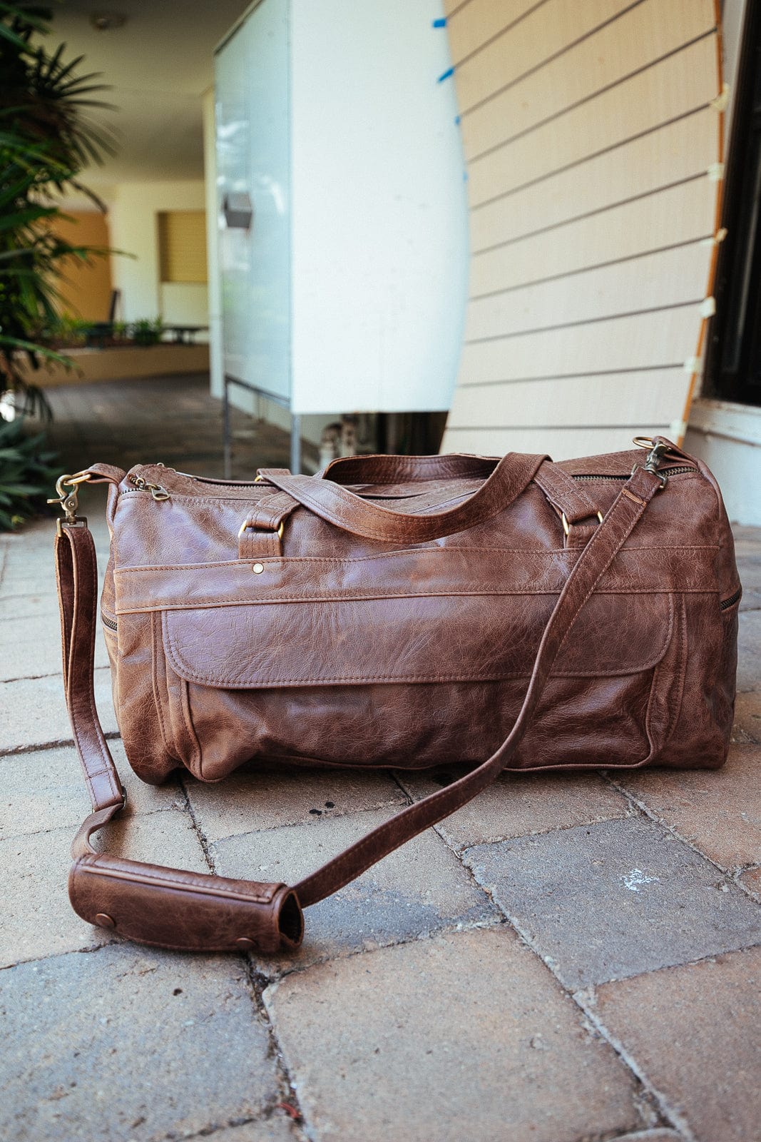 The Real McCaul Travel Bag Classic Overnight Travel Bag - Cowhide - Premium Marble Brown Australian Made Australian Owned Large Overnight Travel Duffel Bag Leather Made in Australia