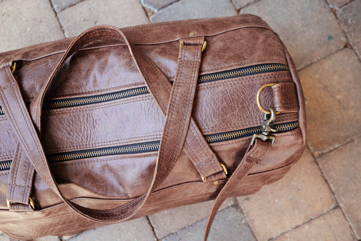The Real McCaul Travel Bag Classic Overnight Travel Bag - Cowhide - Premium Marble Brown Australian Made Australian Owned Large Overnight Travel Duffel Bag Leather Made in Australia