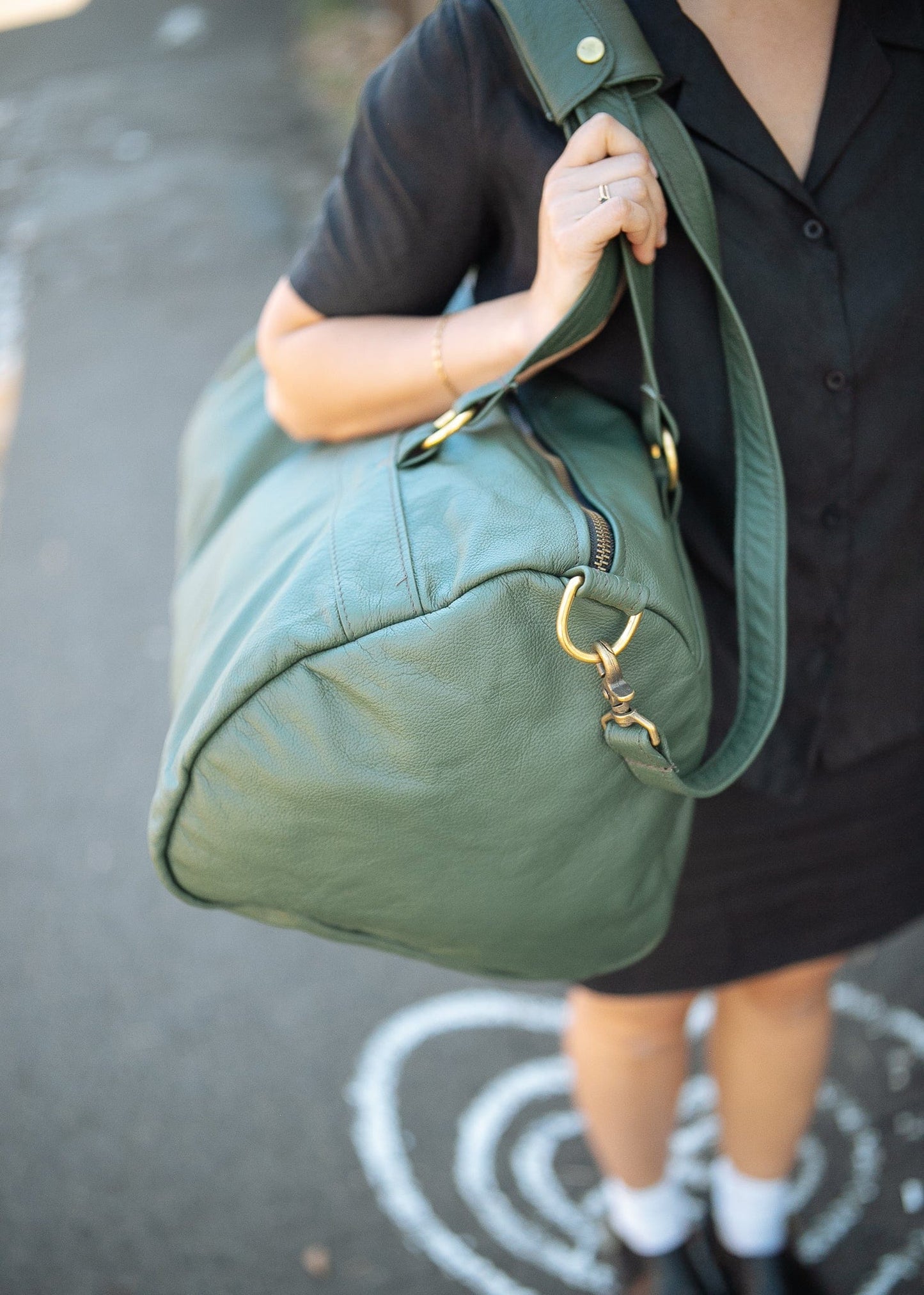 The Real McCaul Travel Bag Duffel Carry All Bag - Cowhide - Green Australian Made Australian Owned Large Overnight Travel Duffel Bag Leather Made in Australia