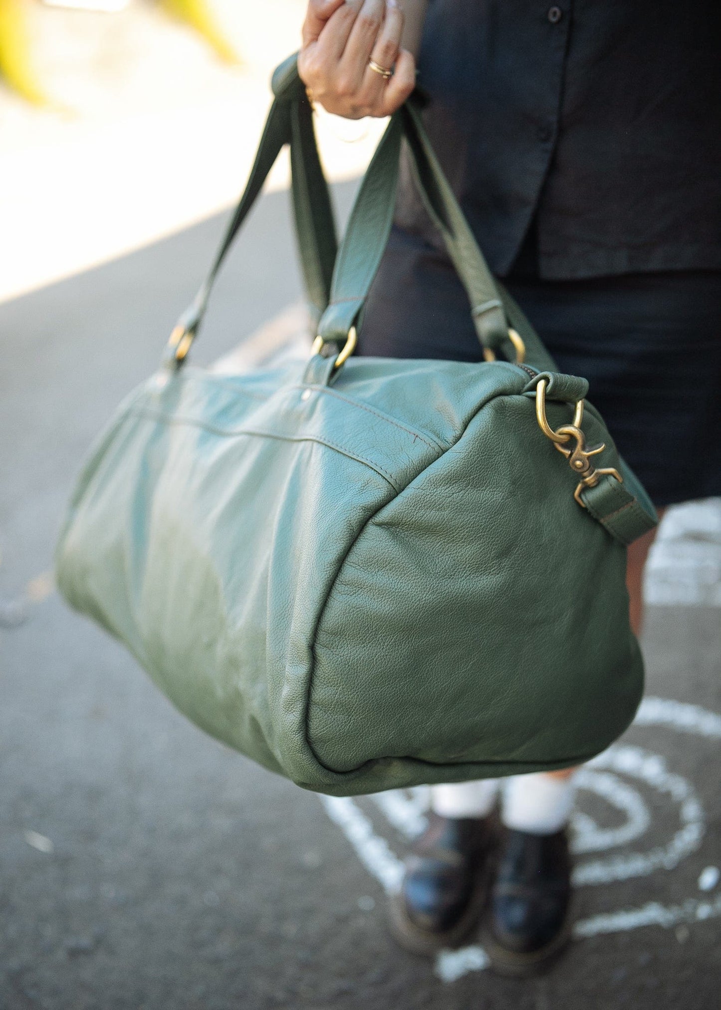 The Real McCaul Travel Bag Duffel Carry All Bag - Cowhide - Green Australian Made Australian Owned Large Overnight Travel Duffel Bag Leather Made in Australia