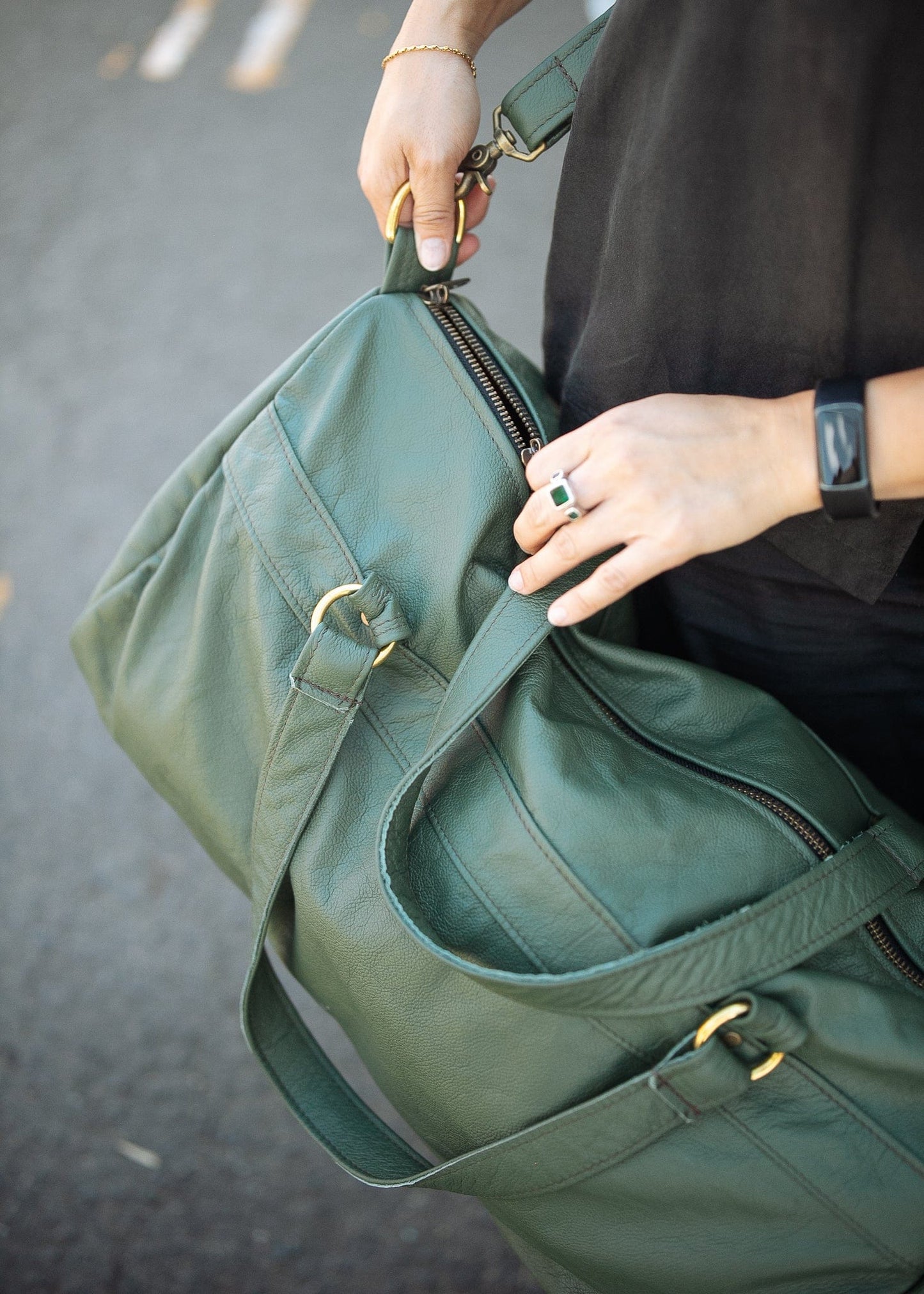 The Real McCaul Travel Bag Duffel Carry All Bag - Cowhide - Green Australian Made Australian Owned Large Overnight Travel Duffel Bag Leather Made in Australia