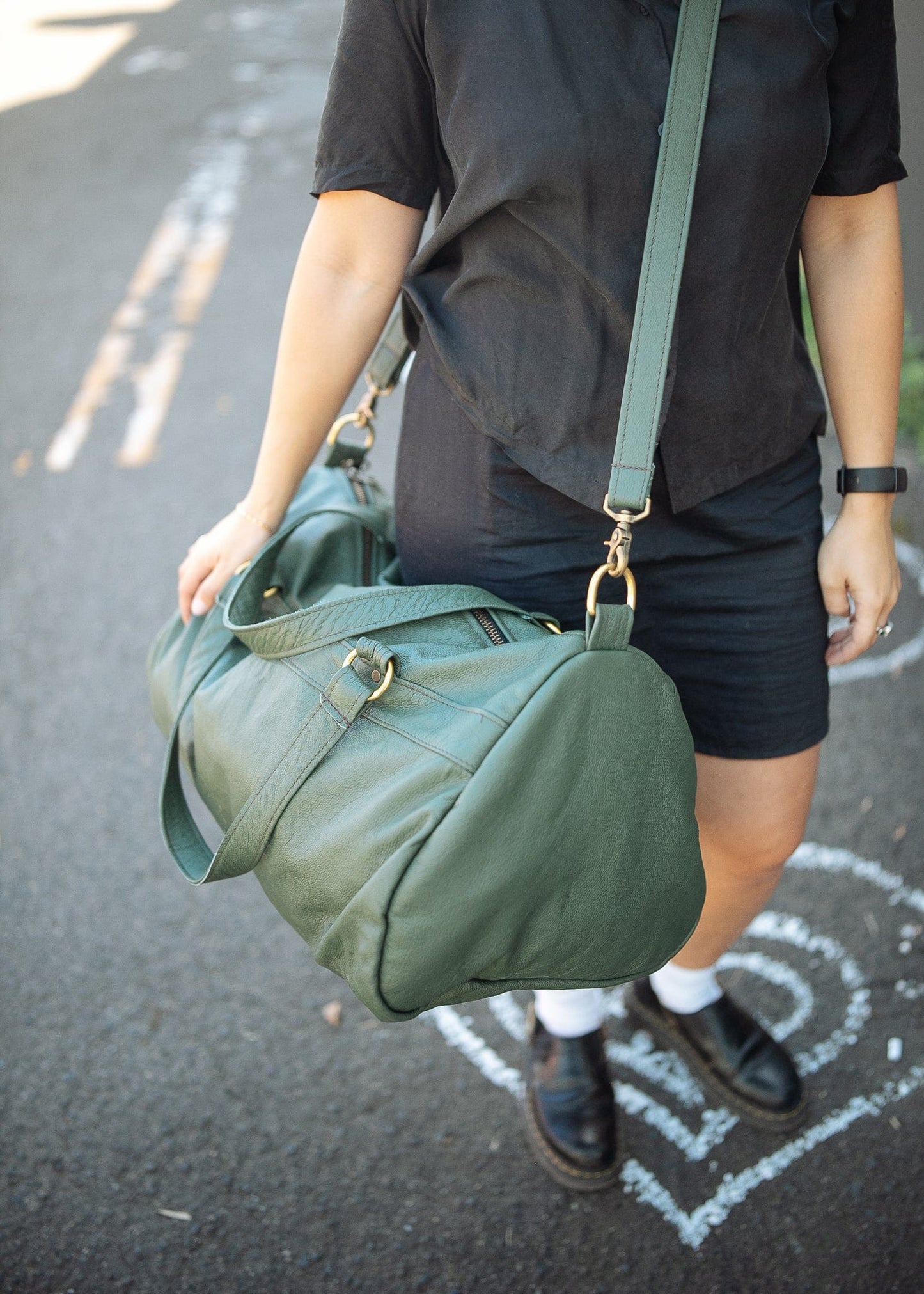 The Real McCaul Travel Bag Duffel Carry All Bag - Cowhide - Green Australian Made Australian Owned Large Overnight Travel Duffel Bag Leather Made in Australia