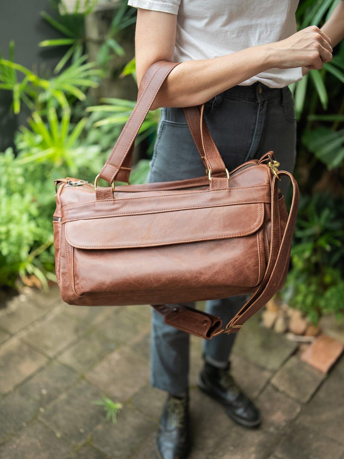 The Real McCaul Travel Bag Weekender Travel Carry All Bag - Premium Cowhide - Marble Australian Made Australian Owned Small Overnight Travel Duffel Bag Kangaroo Leather Made in Australia
