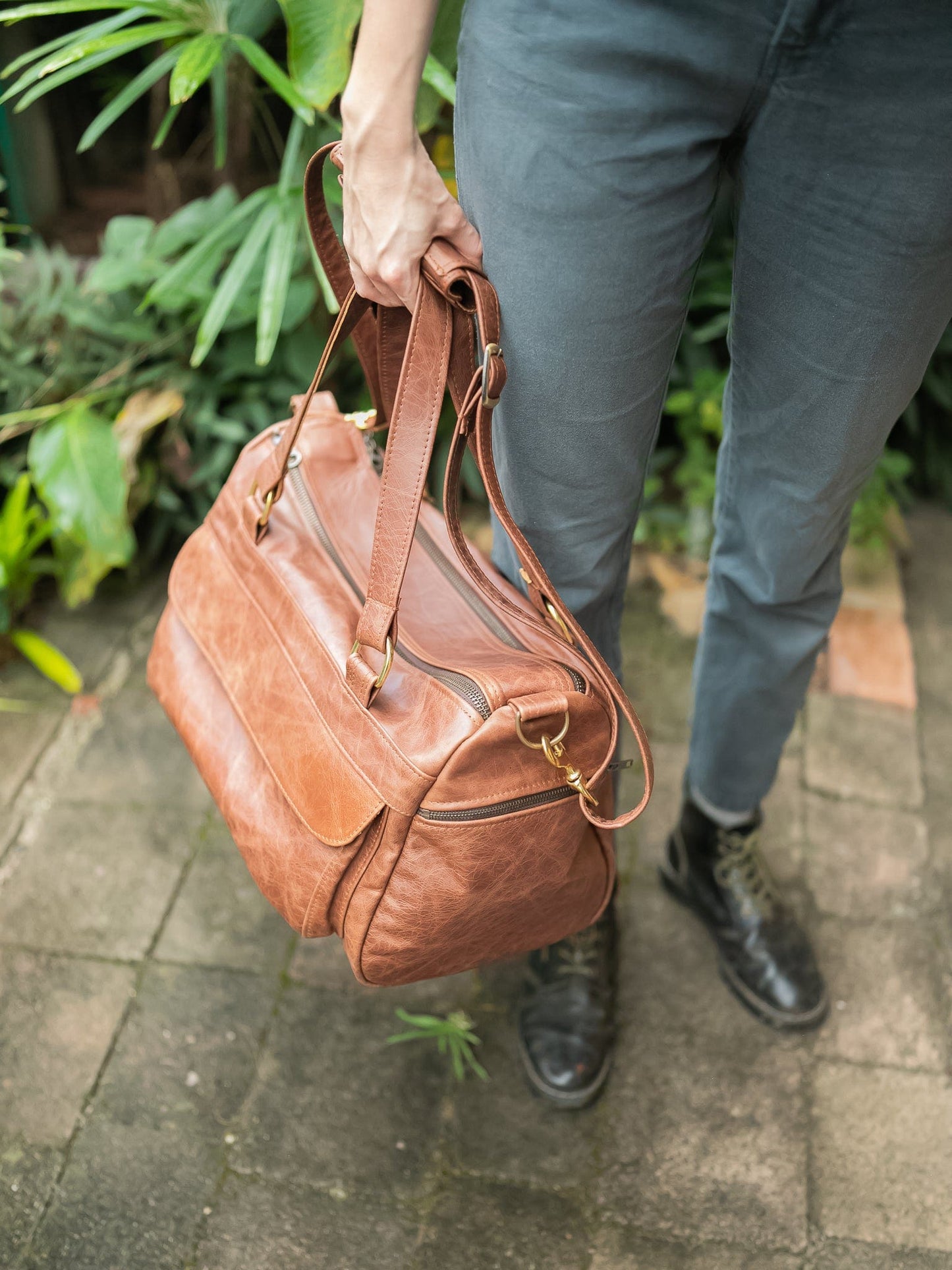 The Real McCaul Travel Bag Weekender Travel Carry All Bag - Premium Cowhide - Marble Australian Made Australian Owned Small Overnight Travel Duffel Bag Kangaroo Leather Made in Australia