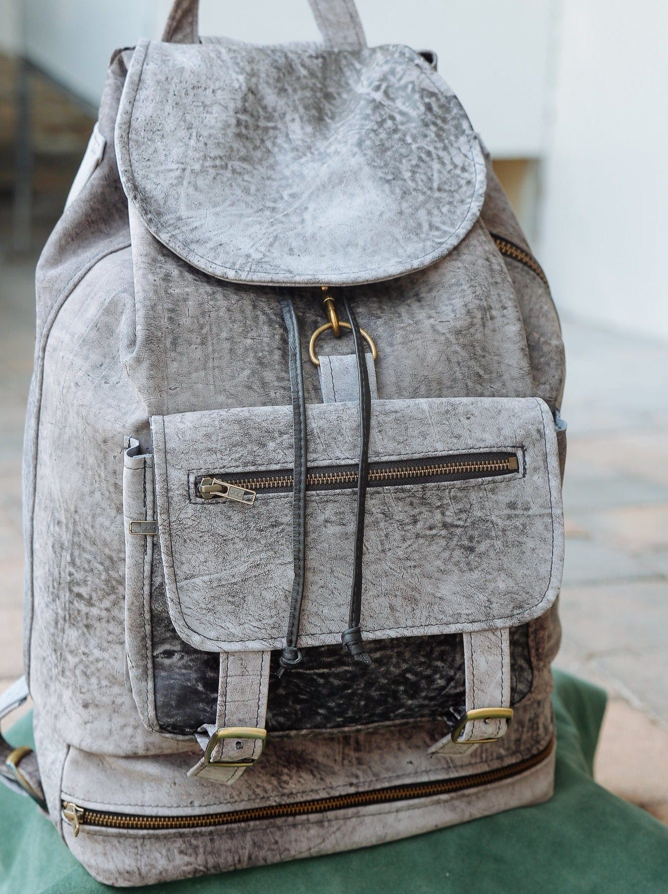 The Real McCaul Back Packs Grey Stonewash Large Deluxe Travel Laptop Backpack - Kangaroo Australian Made Australian Owned Leather Laptop/Travel Backpack Handmade in Australia- Kangaroo & Cowhide Leather