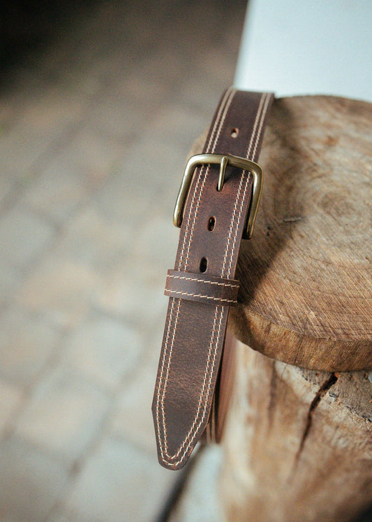 The Real McCaul Leathergoods Belts 28" (71cm) / Antique Brass The Frank Heritage Belt - 38mm Australian Made Australian Owned Australian Made Solid Leather Full Grain Dress Belt- Black