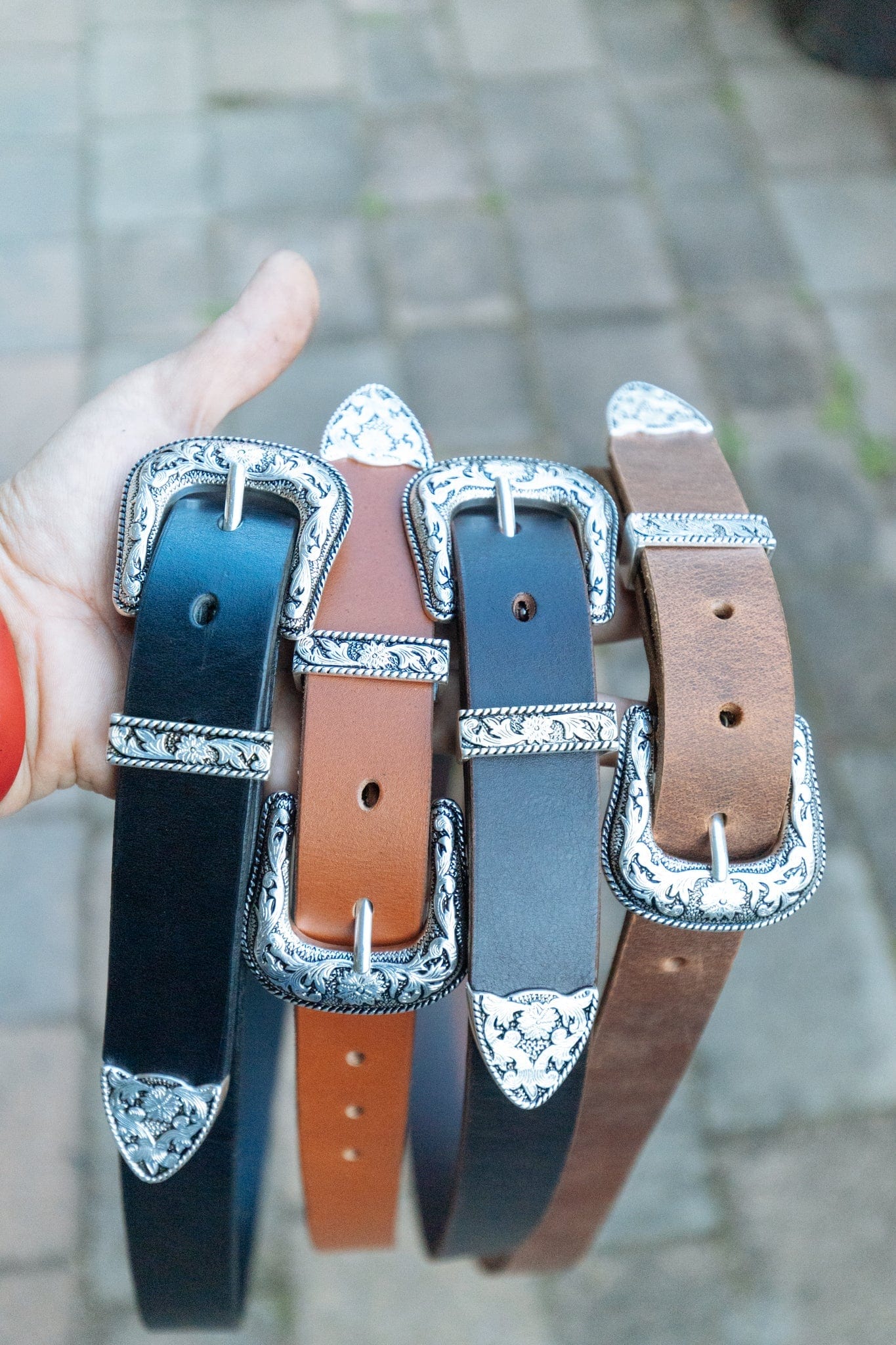 The Real McCaul Leathergoods Belts Western Buckle Belt - 30mm - Black Australian Made Australian Owned Croc Embossed Genuine Leather Western Women's Belt - 30mm - Black