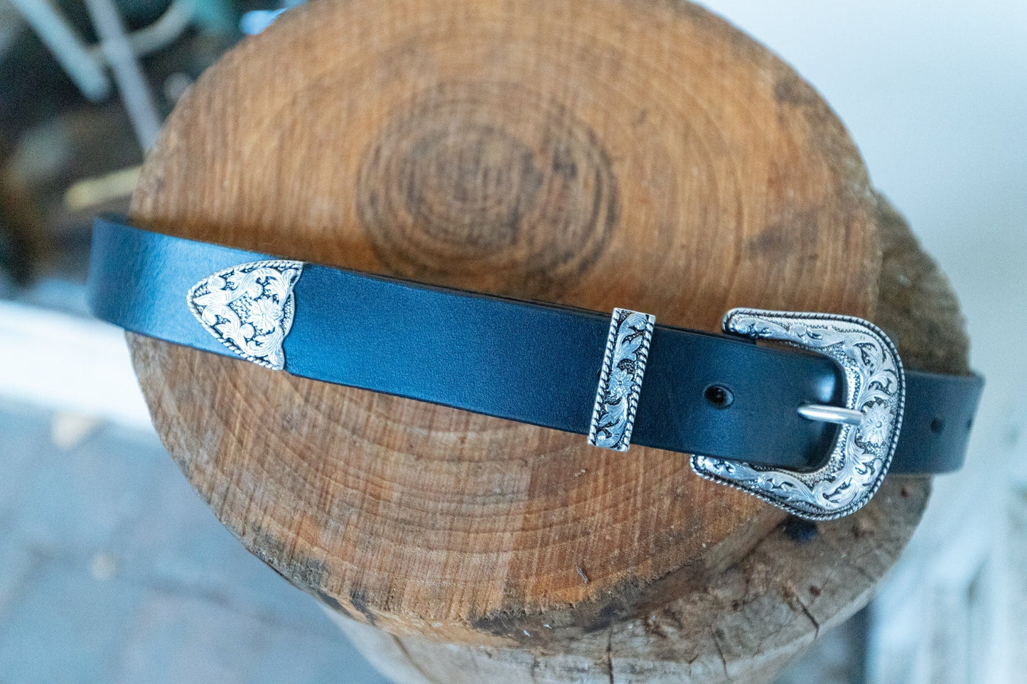 The Real McCaul Leathergoods Belts Western Buckle Belt - 30mm - Black Australian Made Australian Owned Croc Embossed Genuine Leather Western Women's Belt - 30mm - Black