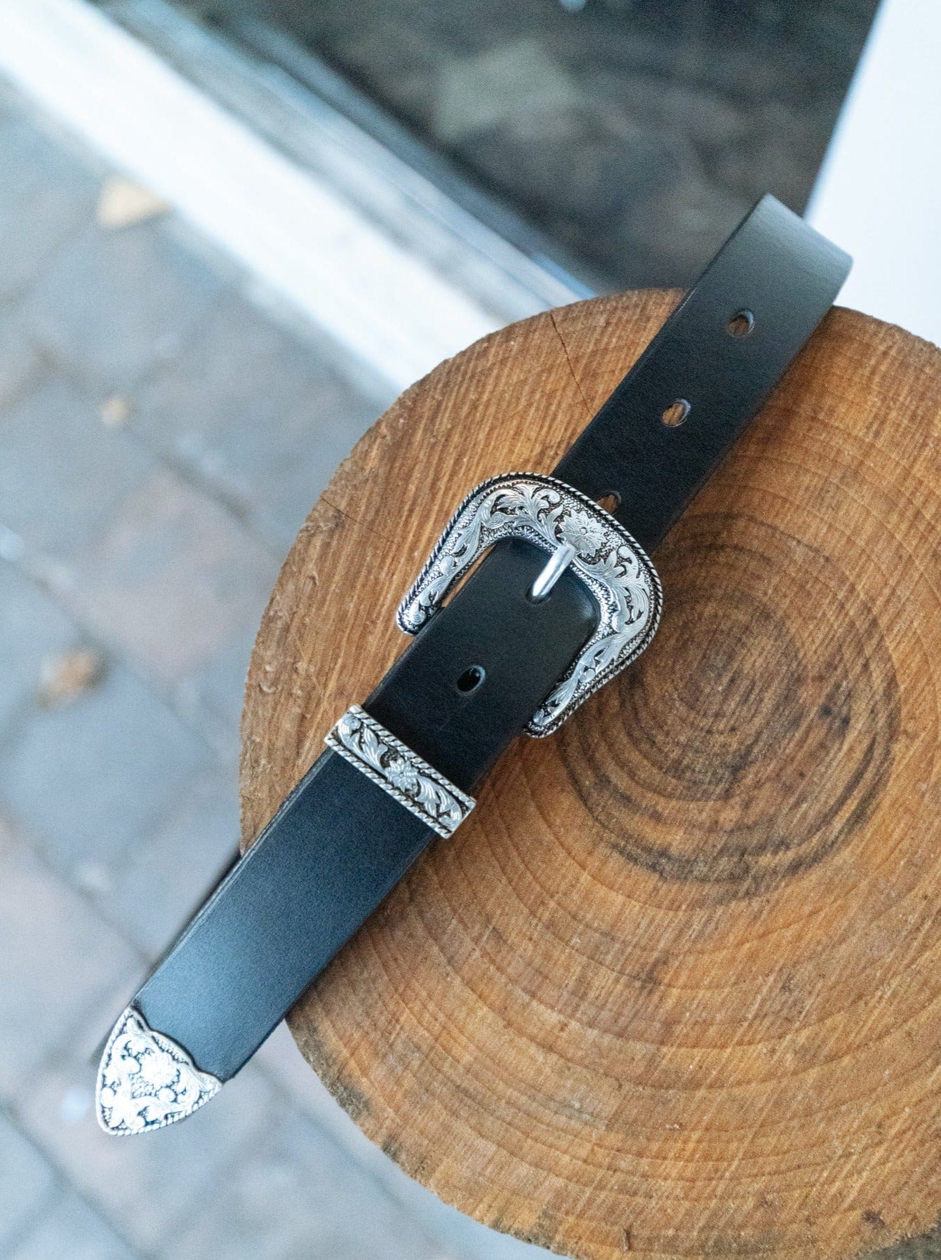 The Real McCaul Leathergoods Belts Western Buckle Belt - 30mm - Black Australian Made Australian Owned Croc Embossed Genuine Leather Western Women's Belt - 30mm - Black
