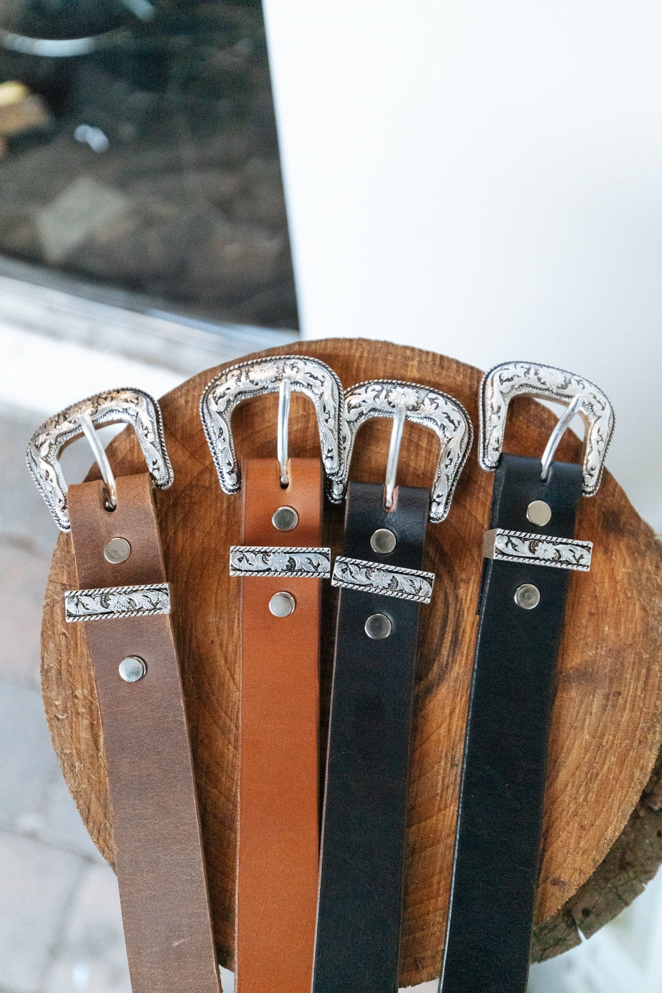 The Real McCaul Leathergoods Belts Western Buckle Belt - 30mm - Black Australian Made Australian Owned Croc Embossed Genuine Leather Western Women's Belt - 30mm - Black