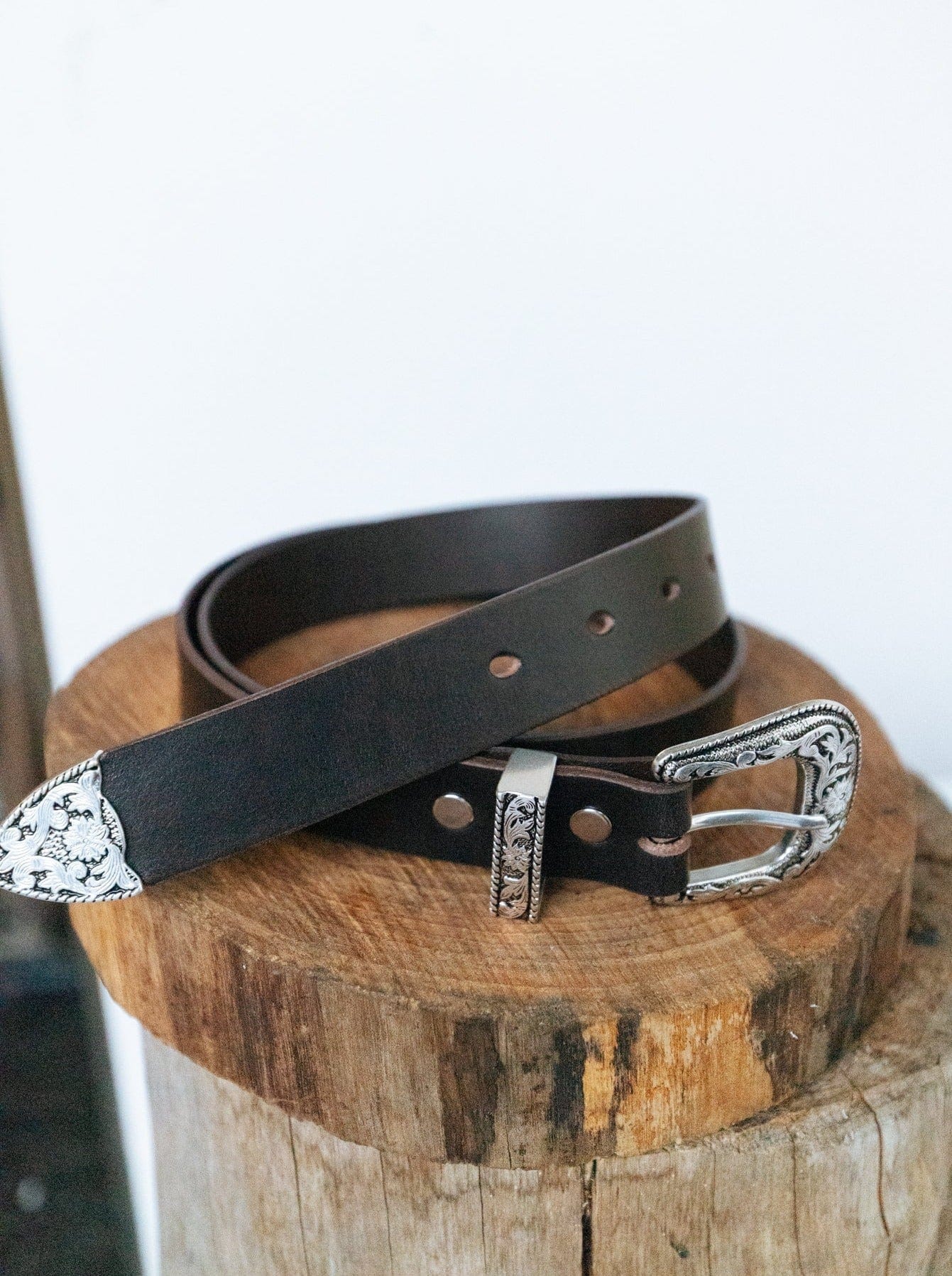 The Real McCaul Leathergoods Belts Western Buckle Belt - 30mm - Dark Brown Australian Made Australian Owned Croc Embossed Genuine Leather Western Women's Belt - 30mm - Black