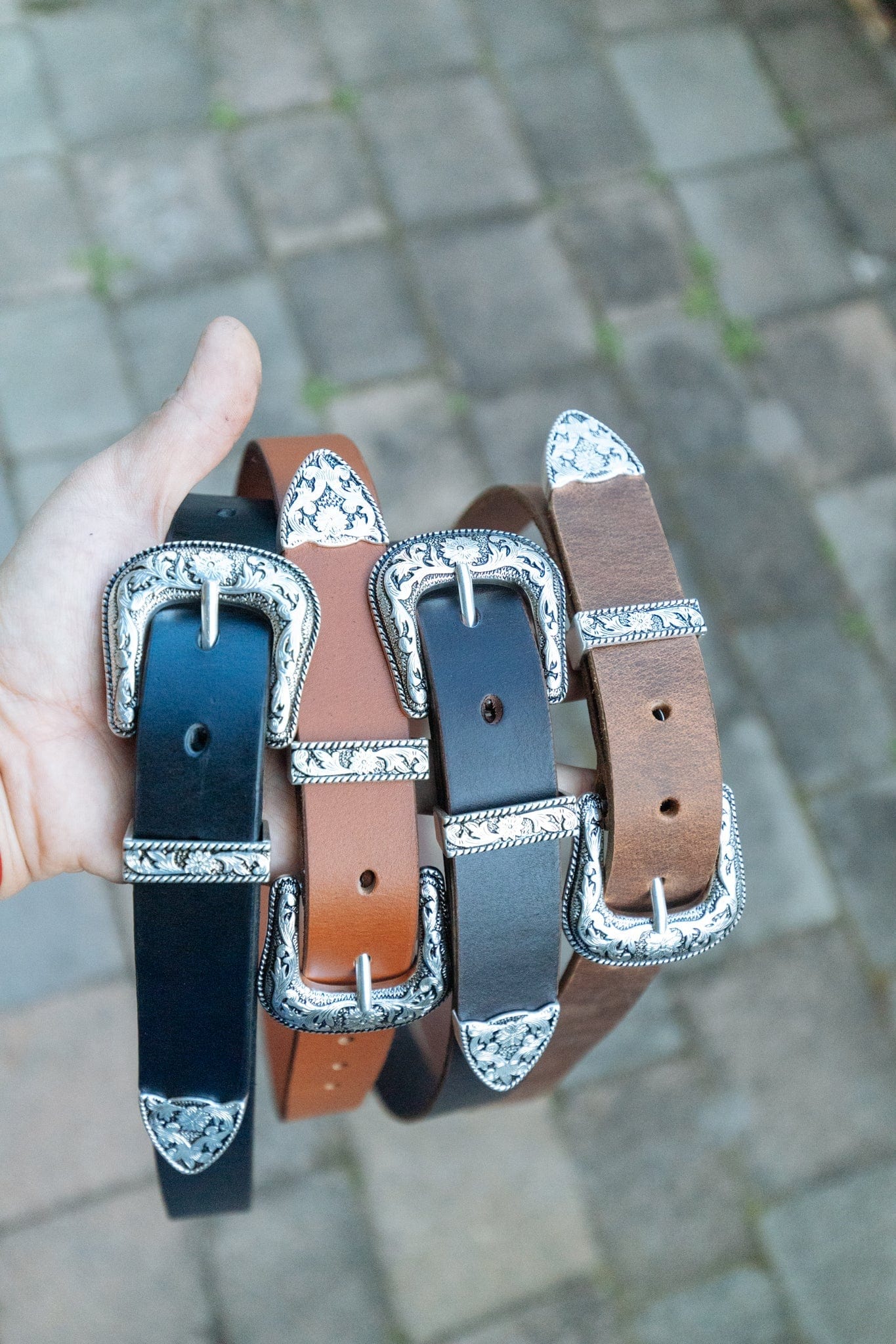 The Real McCaul Leathergoods Belts Western Buckle Belt - 30mm - Dark Brown Australian Made Australian Owned Croc Embossed Genuine Leather Western Women's Belt - 30mm - Black