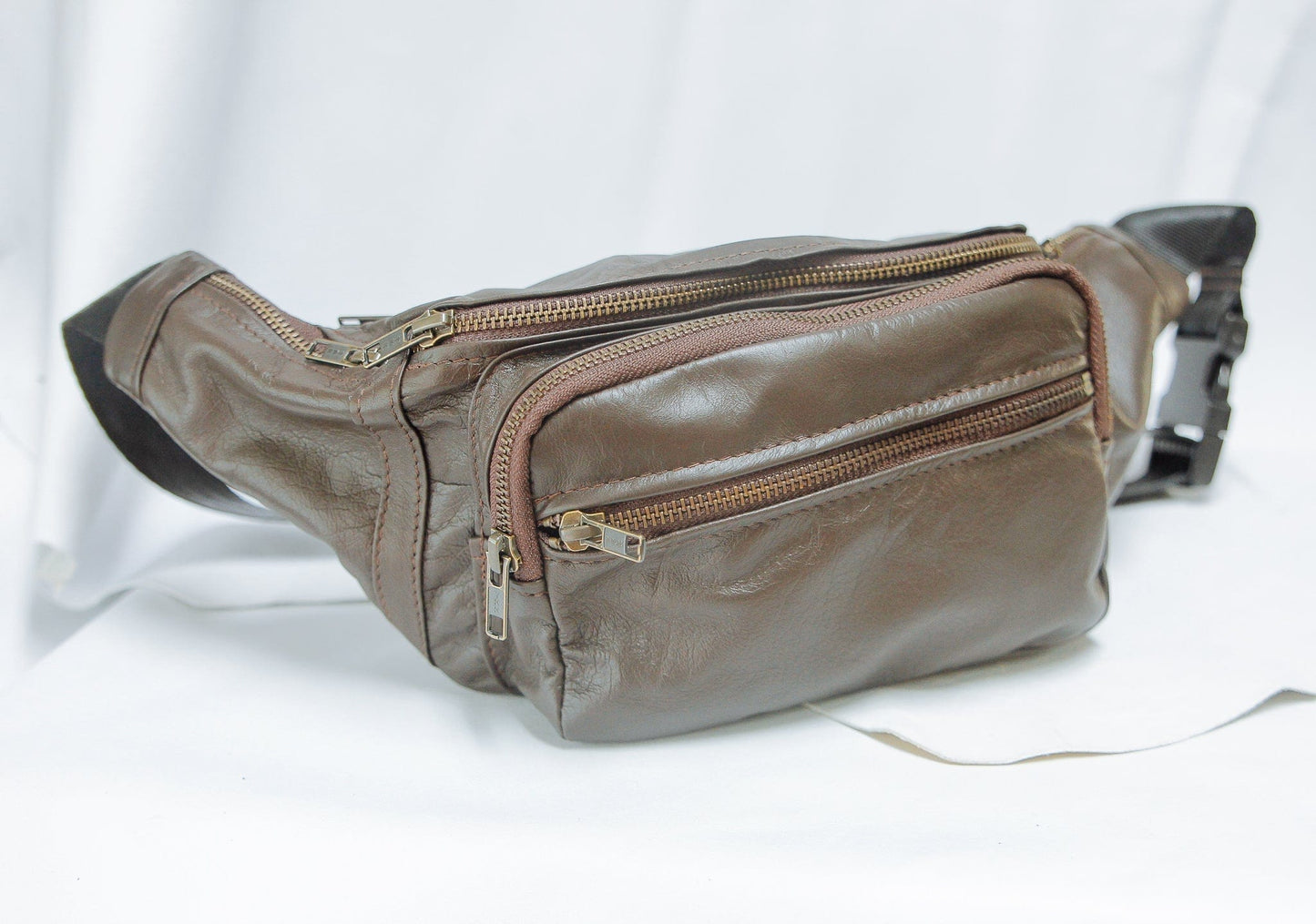 The Real McCaul Leathergoods Bum Bag Brown / Brass / Small (26" - 34") Multi-Pocket Belt Bum Bag - Premium Kangaroo Australian Made Australian Owned Deluxe Leather Bum Bag Handmade in Australia YKK Zips