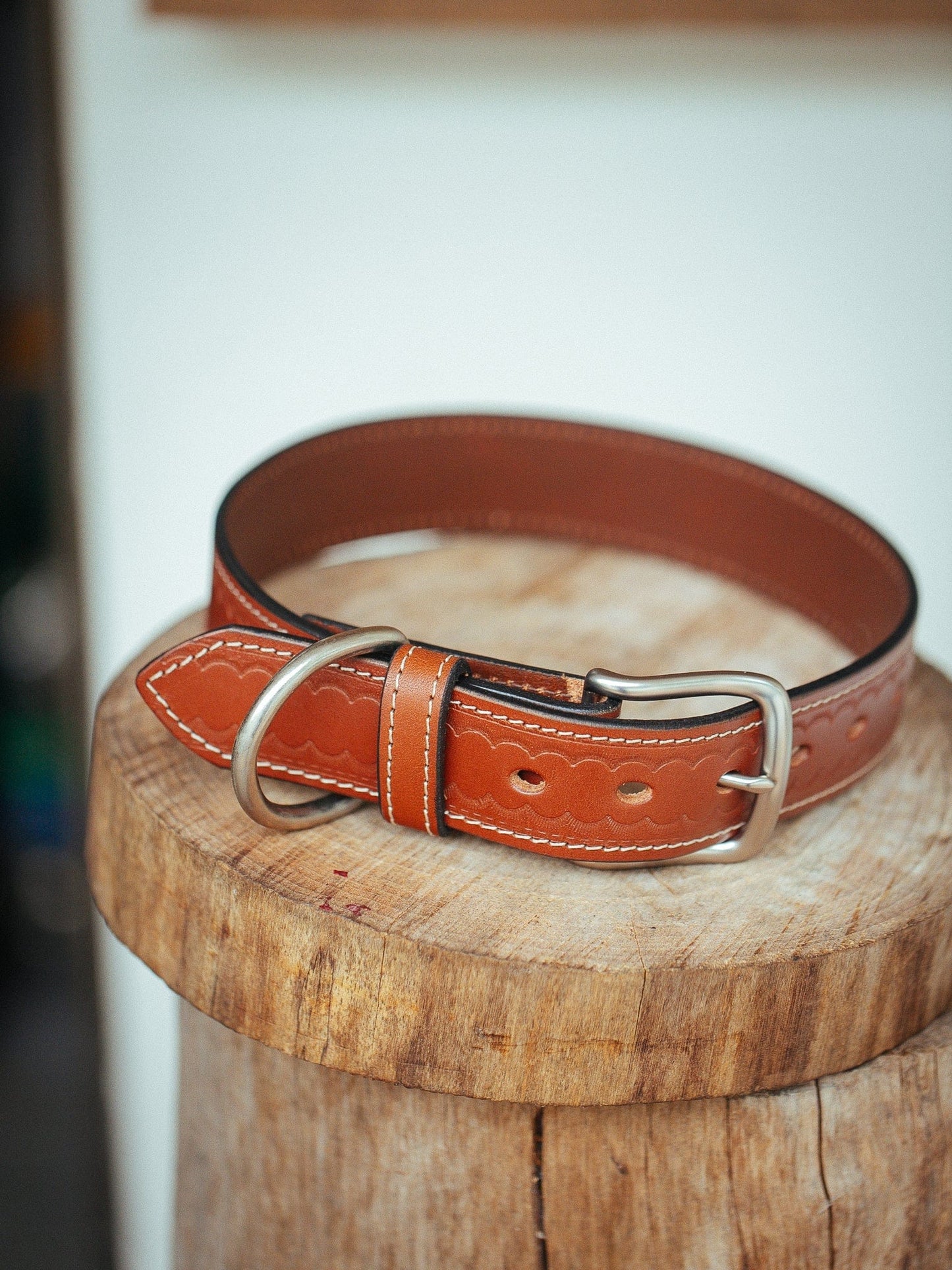 The Real McCaul Leathergoods Deluxe Rancher Dog Collar - 38mm - Tan Australian Made Australian Owned Leather Dog Collar with Brass Fittings- Australian Made