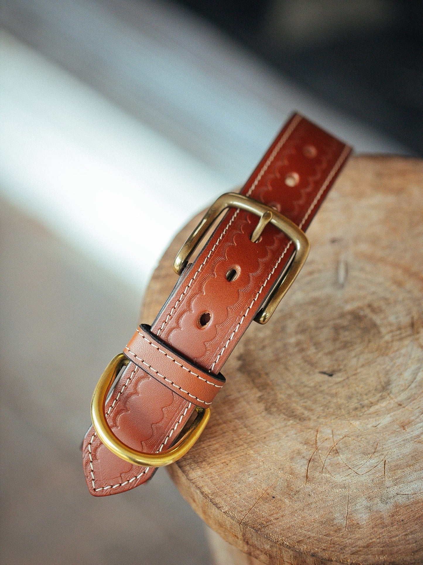 The Real McCaul Leathergoods Deluxe Rancher Dog Collar - 38mm - Tan Australian Made Australian Owned Leather Dog Collar with Brass Fittings- Australian Made