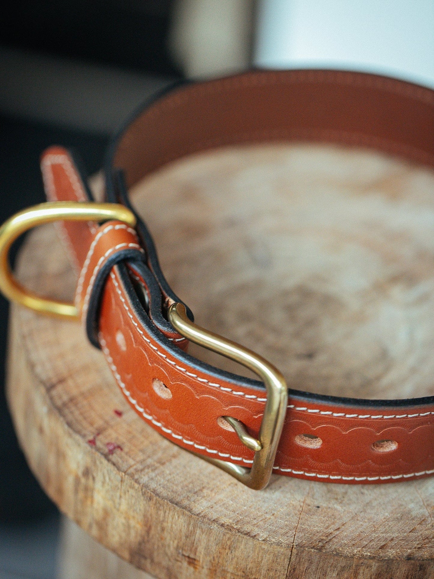 The Real McCaul Leathergoods Deluxe Rancher Dog Collar - 38mm - Tan Australian Made Australian Owned Leather Dog Collar with Brass Fittings- Australian Made