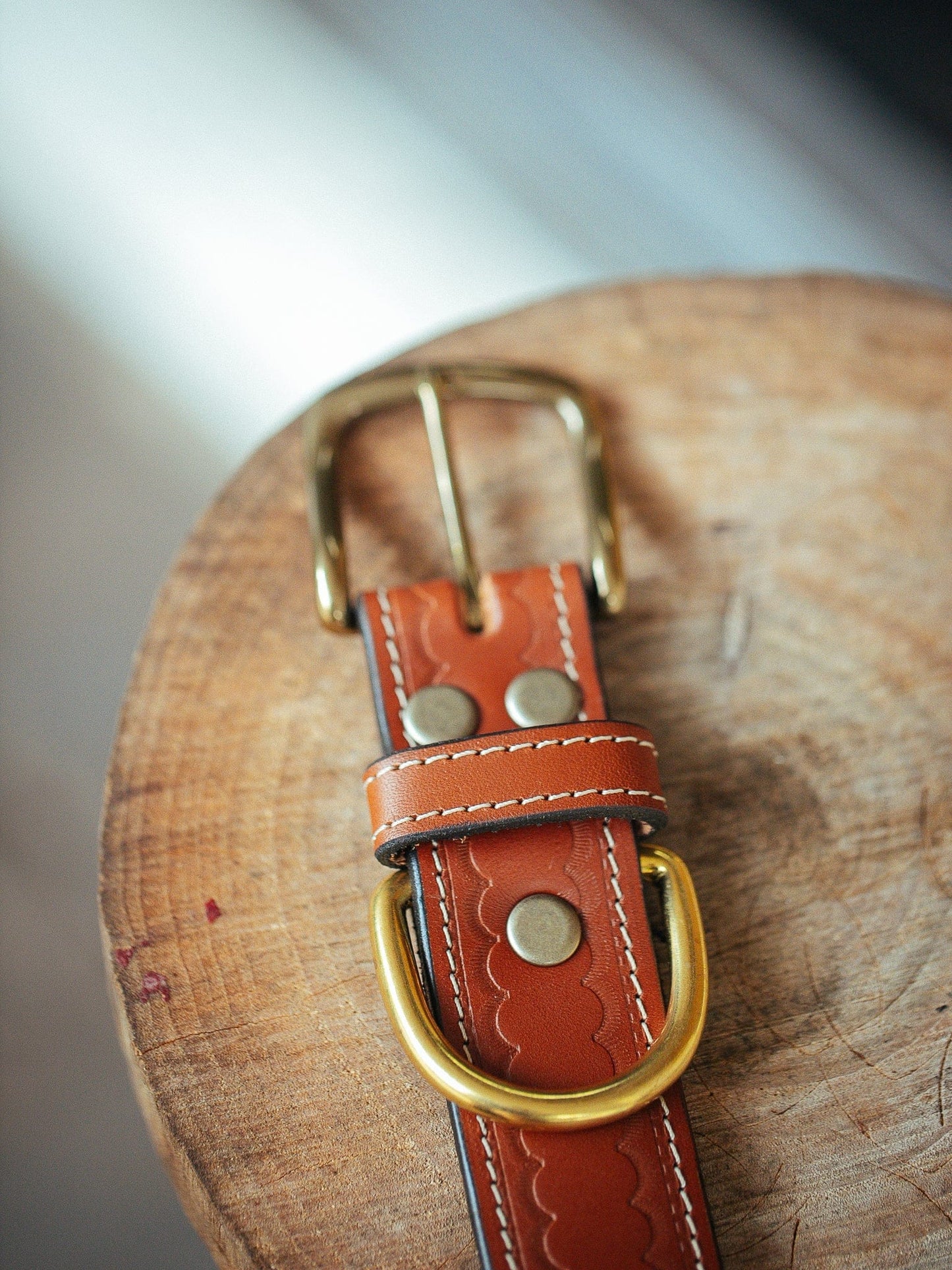 The Real McCaul Leathergoods Deluxe Rancher Dog Collar - 38mm - Tan Australian Made Australian Owned Leather Dog Collar with Brass Fittings- Australian Made