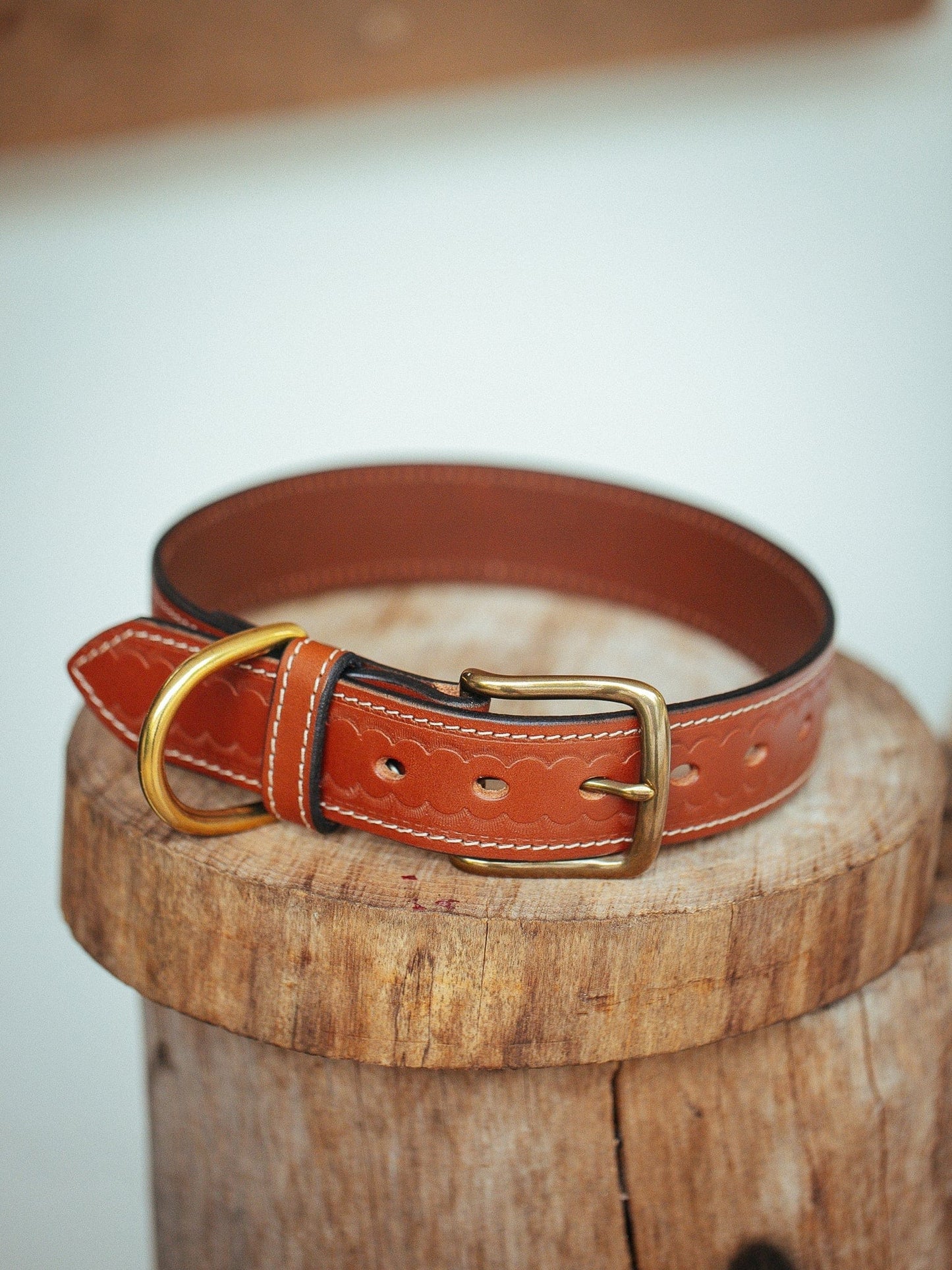 The Real McCaul Leathergoods Deluxe Rancher Dog Collar - 38mm - Tan Australian Made Australian Owned Leather Dog Collar with Brass Fittings- Australian Made