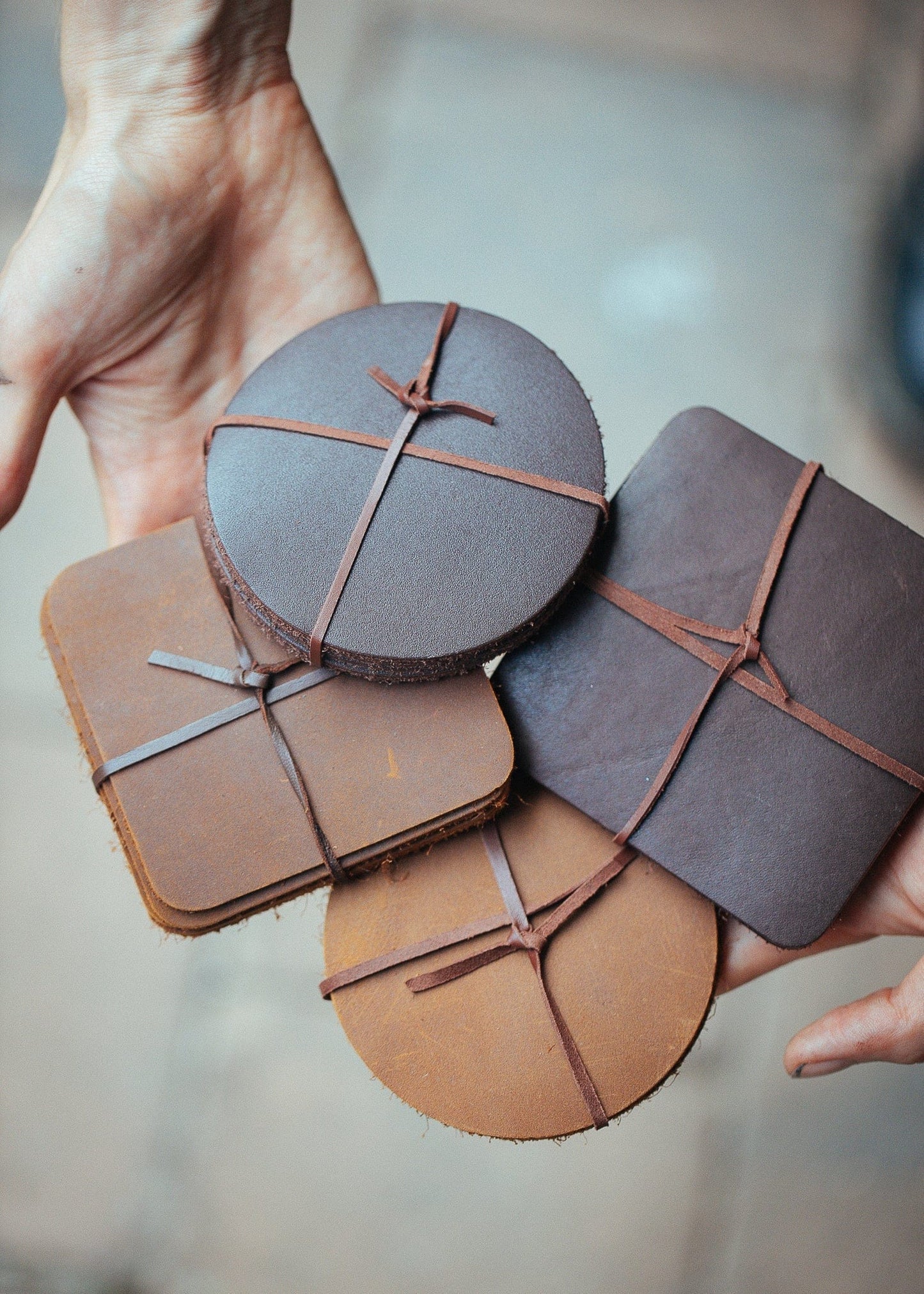 The Real McCaul Leathergoods Gift Rustic Coasters - Set of 6 Australian Made Australian Owned Leather Coaster Set (6) Made In Australia