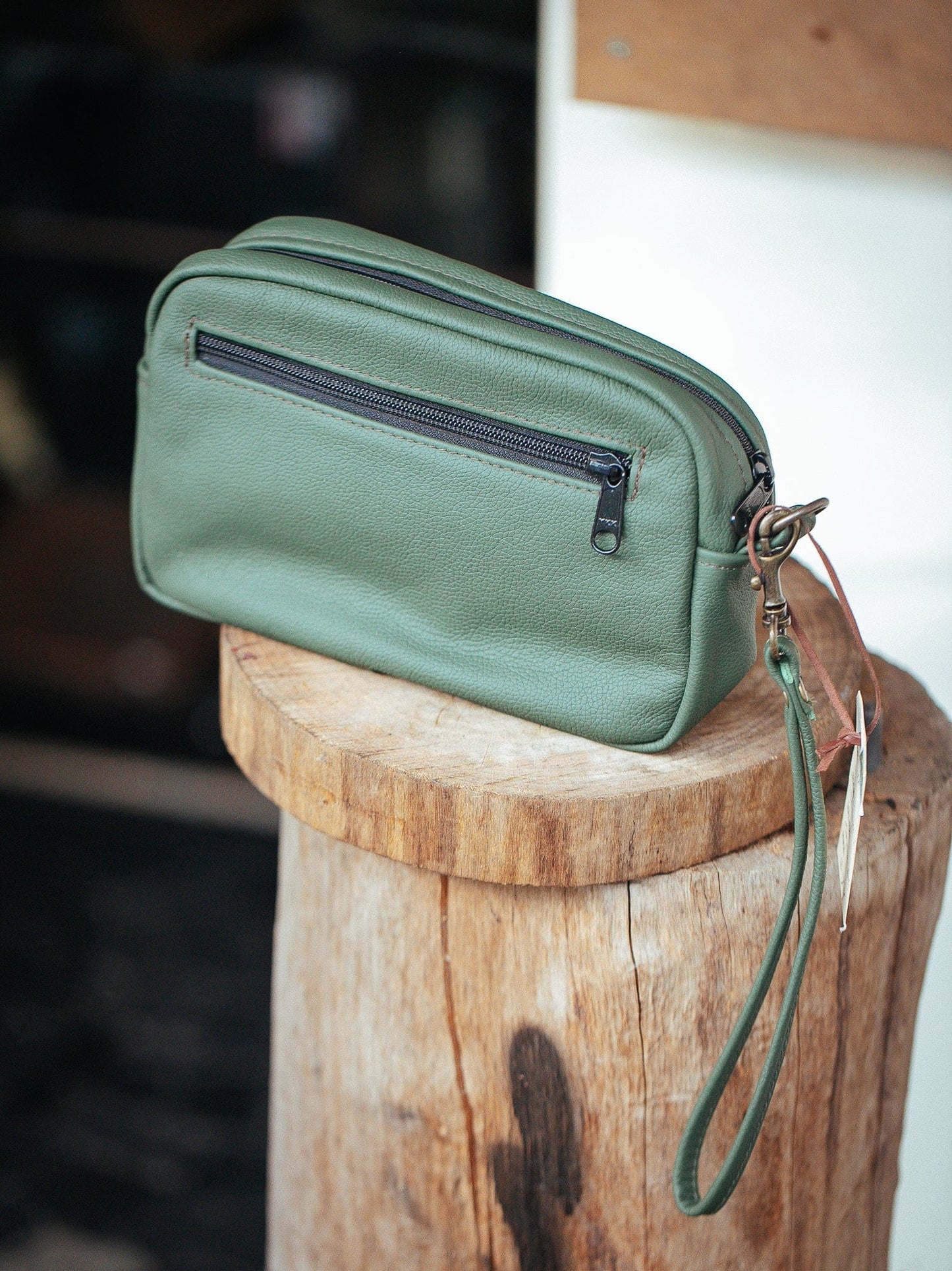 The Real McCaul Leathergoods Green Utility Wrist Bag - Cowhide Australian Made Australian Owned Leather Utility Bag- Made In Australia
