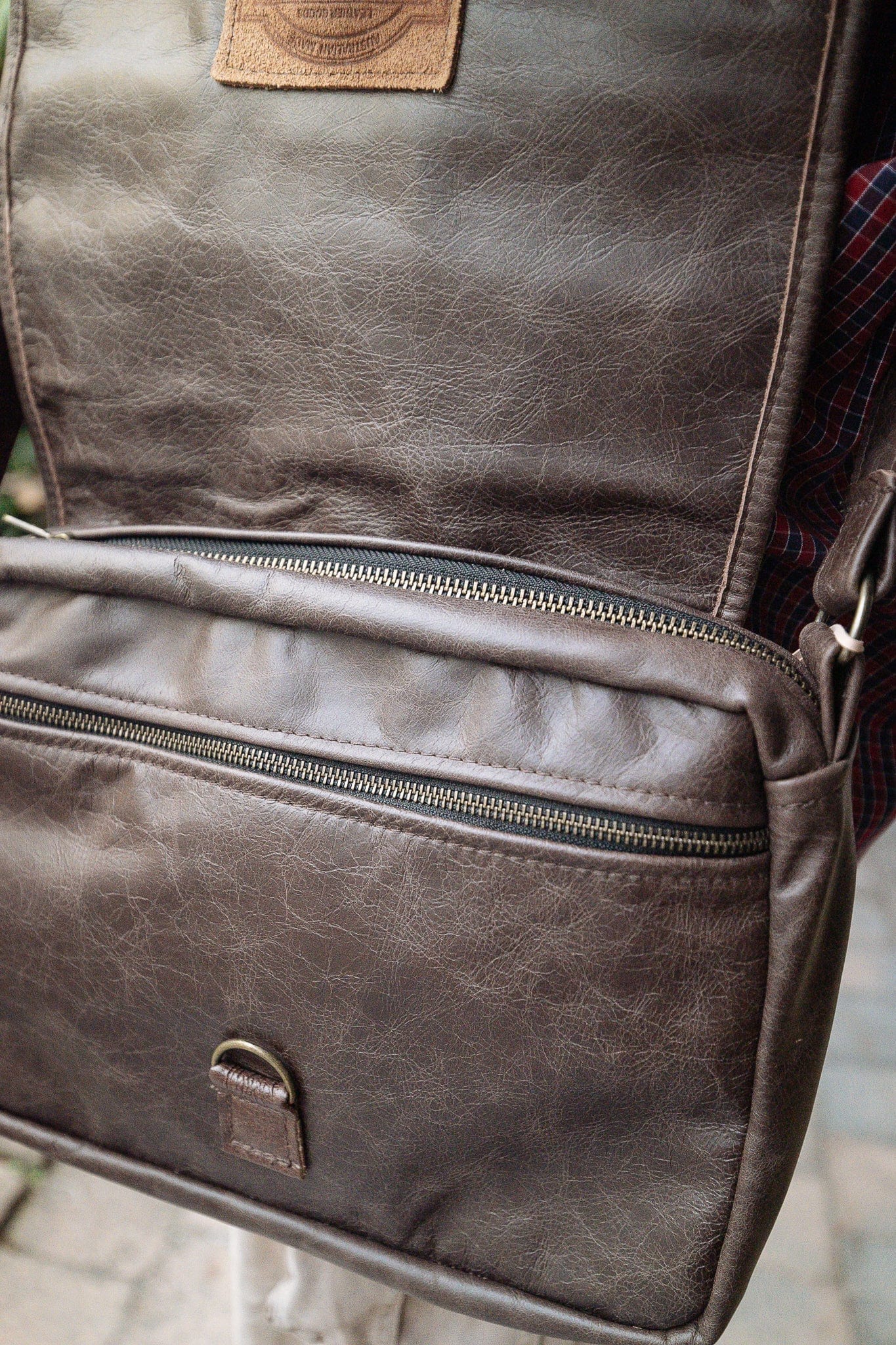 The Real McCaul Leathergoods Marble Brown / With Hooks Zeuss Satchel - Cowhide Australian Made Australian Owned Men's Leather Satchel Made In Australia- Laptop/iPad
