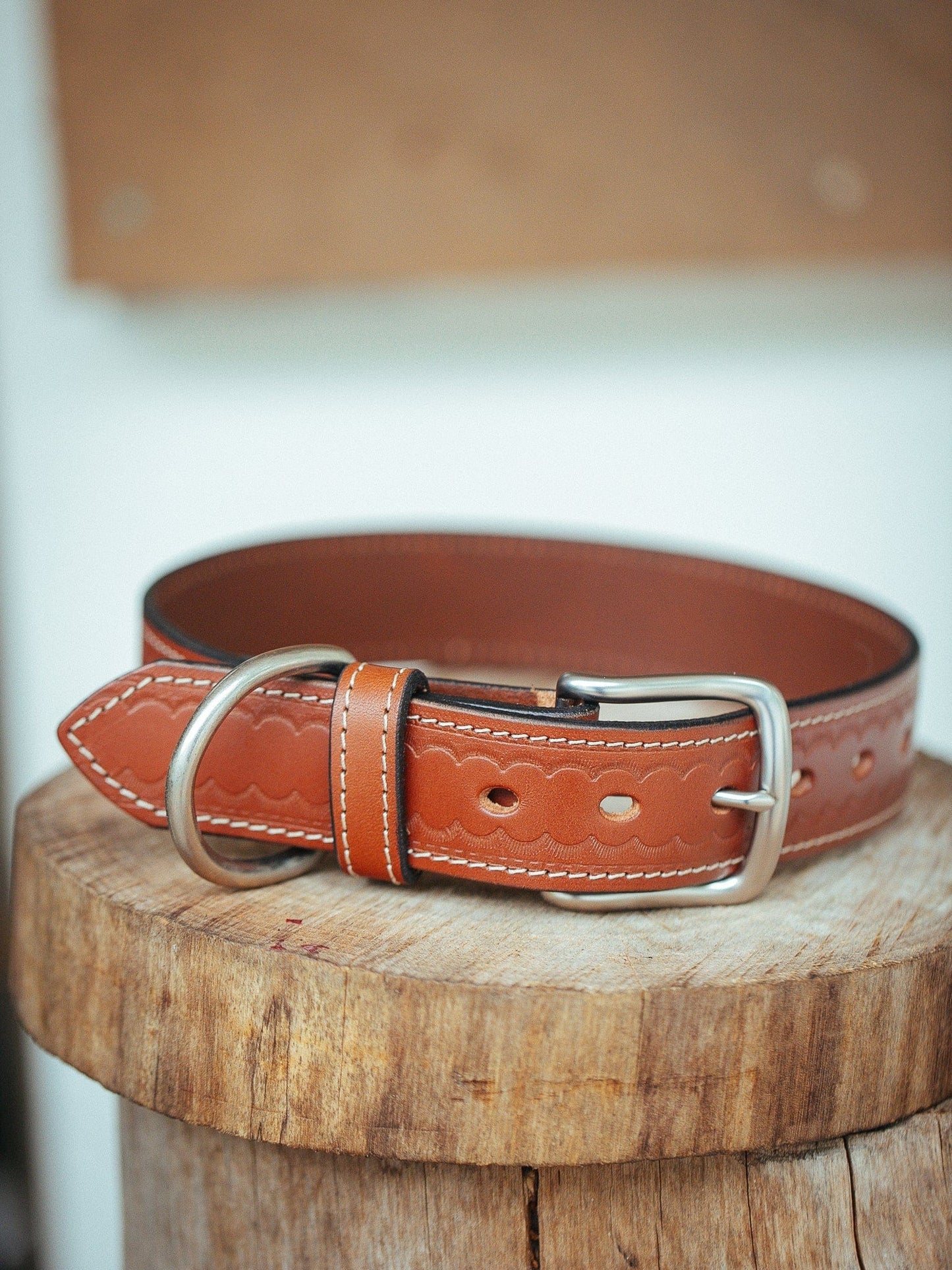 The Real McCaul Leathergoods Medium (40-49cm) / Silver Deluxe Rancher Dog Collar - 38mm - Tan Australian Made Australian Owned Leather Dog Collar with Brass Fittings- Australian Made