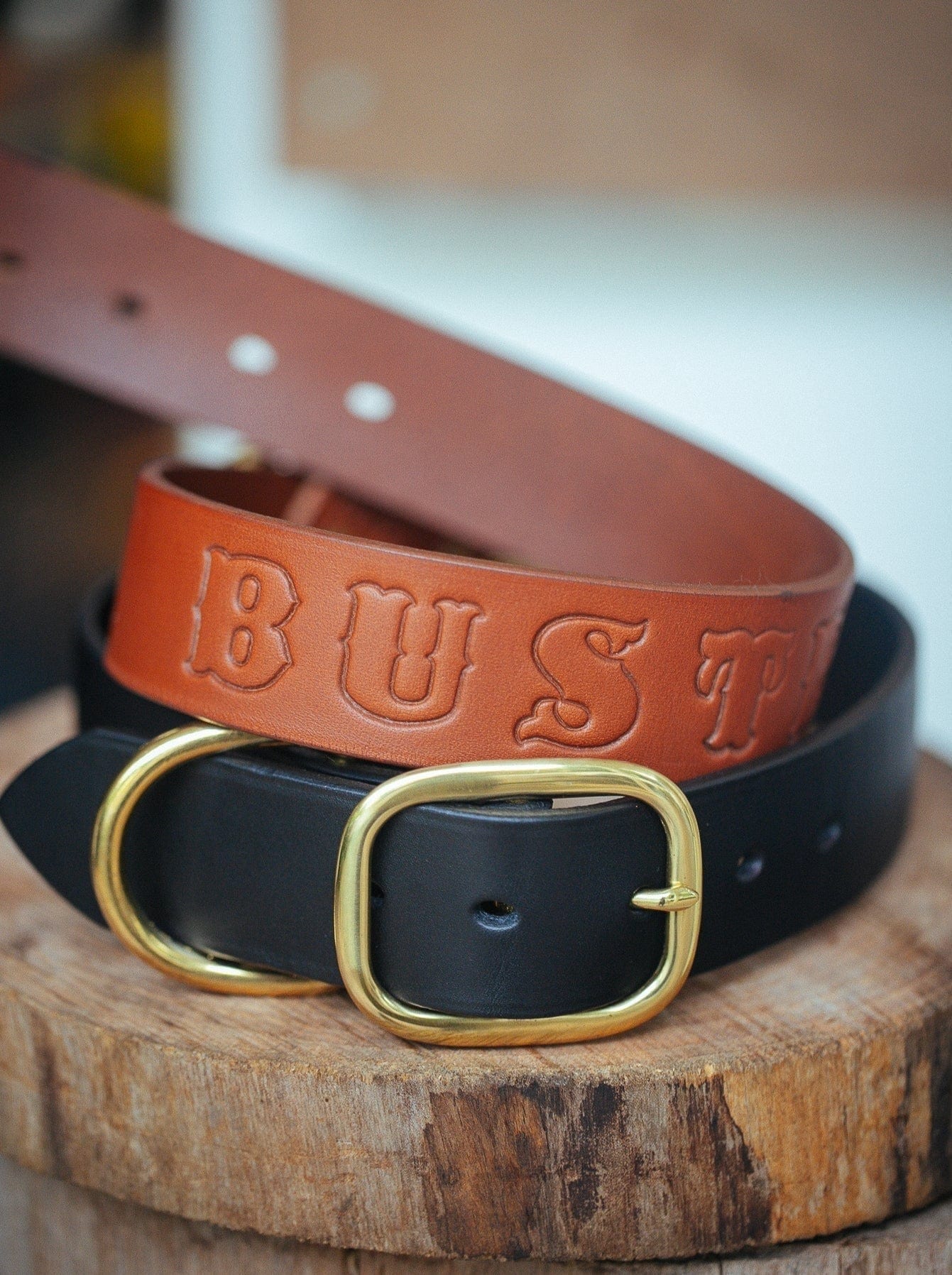 The Real McCaul Leathergoods Personalised Dog Collar 38mm Wide - Dark Brown Australian Made Australian Owned Leather Dog Collar with Brass Fittings- Australian Made