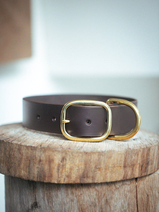 The Real McCaul Leathergoods Personalised Dog Collar 38mm Wide - Dark Brown Australian Made Australian Owned Leather Dog Collar with Brass Fittings- Australian Made