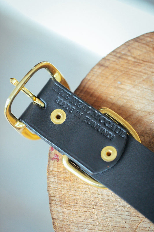 The Real McCaul Leathergoods Pet Collars & Harnesses Classic Dog Collar - 38mm - Black Australian Made Australian Owned Leather Dog Collar with Brass Fittings- Australian Made