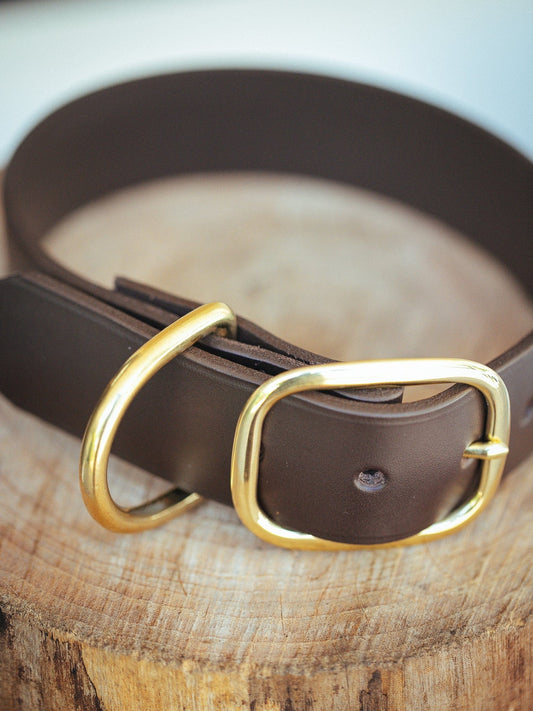 The Real McCaul Leathergoods Pet Collars & Harnesses Classic Dog Collar - 38mm - Dark Brown Australian Made Australian Owned Leather Dog Collar with Brass Fittings- Australian Made