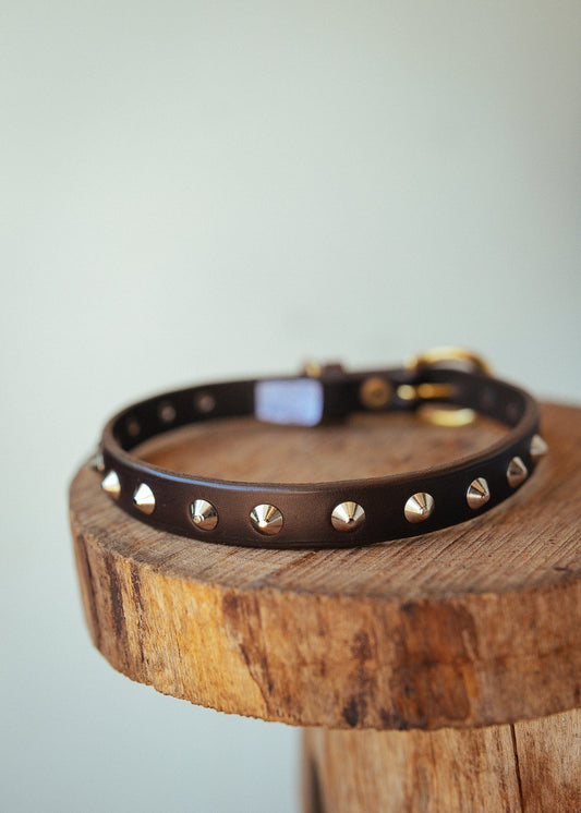 The Real McCaul Leathergoods Pet Collars & Harnesses Classic Studded Dog Collar - 20mm - Dark Brown Australian Made Australian Owned Leather Dog Collar with Brass Fittings- Australian Made