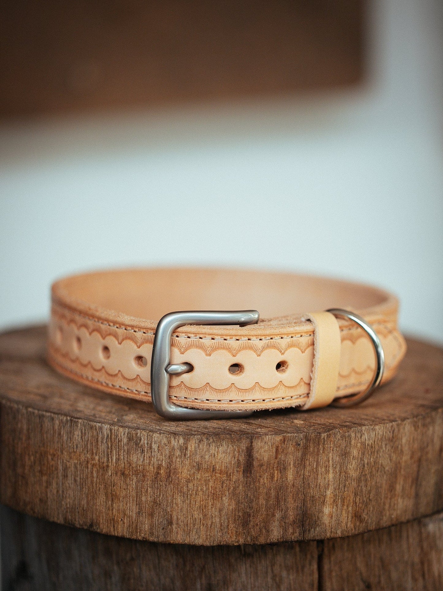 The Real McCaul Leathergoods Pet Collars & Harnesses Deluxe Rancher Dog Collar - 32mm - Natural Australian Made Australian Owned Leather Dog Collar with Brass Fittings- Australian Made