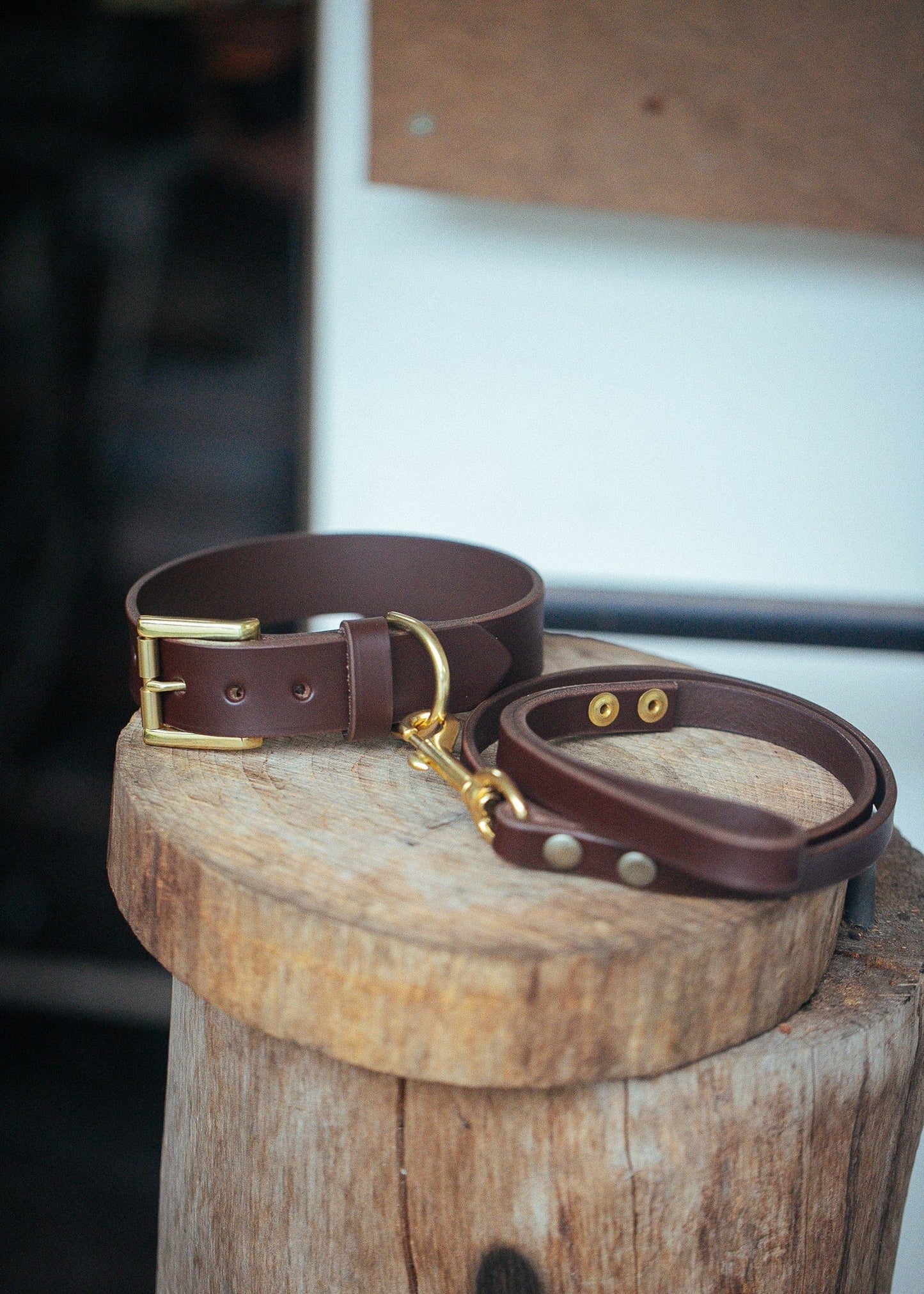 The Real McCaul Leathergoods Pet Collars & Harnesses Dog Collar & Leash Set - 30mm Wide - Cognac Australian Made Australian Owned Leather Dog Collar and Lead with Brass Fittings- Australian Made