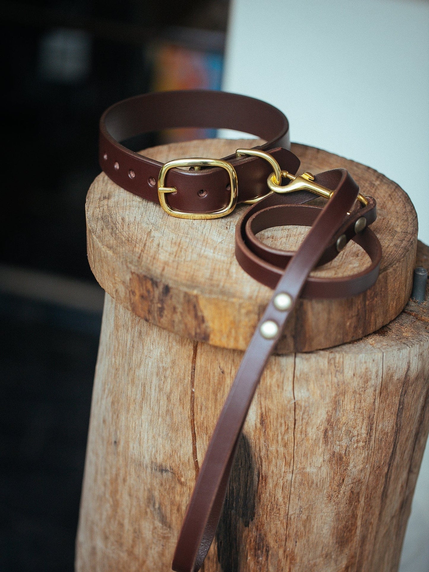 The Real McCaul Leathergoods Pet Collars & Harnesses Dog Collar & Leash Set - 32mm Wide - Cognac Australian Made Australian Owned Leather Dog Collar and Lead with Brass Fittings- Australian Made