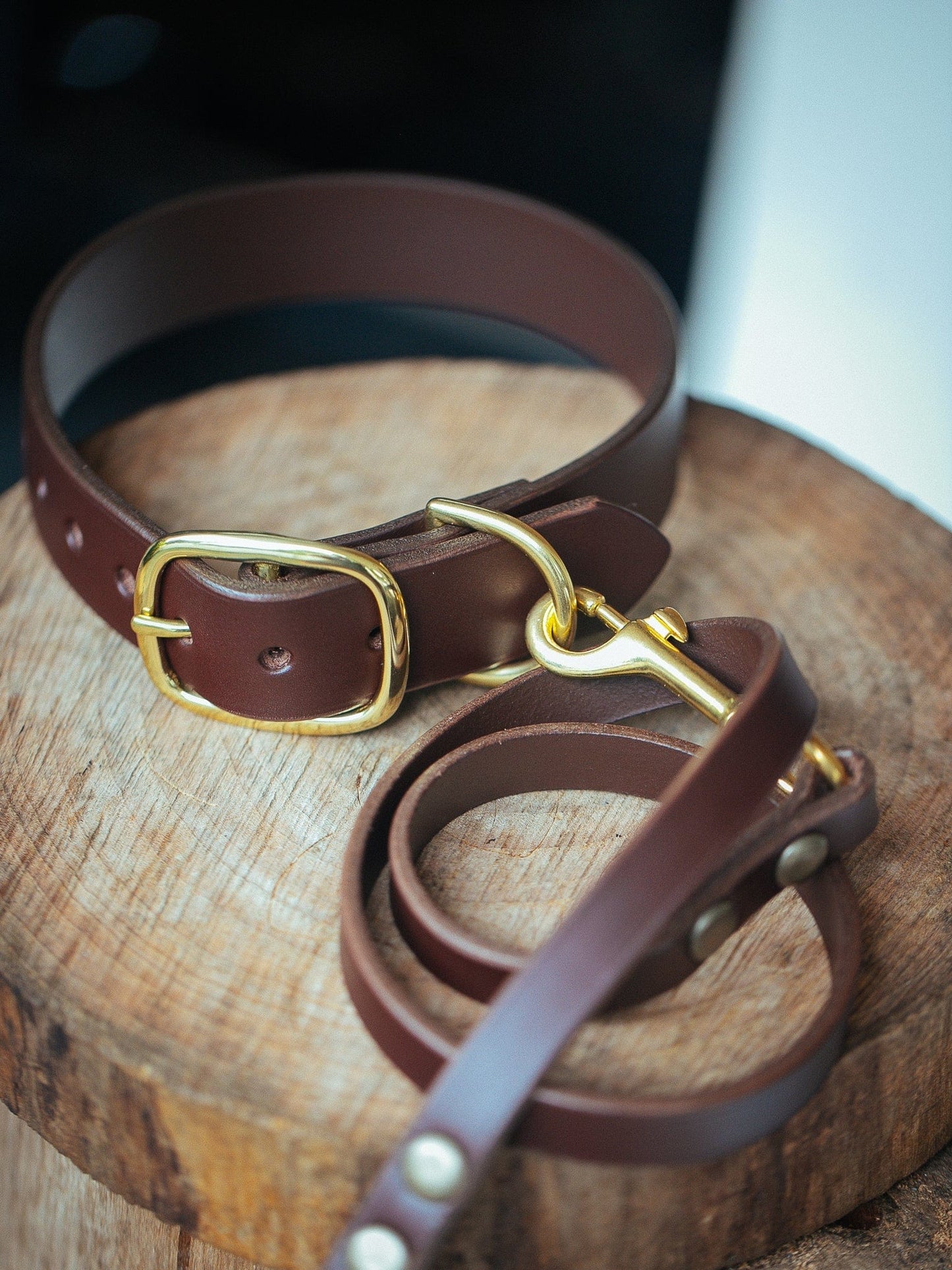 The Real McCaul Leathergoods Pet Collars & Harnesses Dog Collar & Leash Set - 32mm Wide - Cognac Australian Made Australian Owned Leather Dog Collar and Lead with Brass Fittings- Australian Made