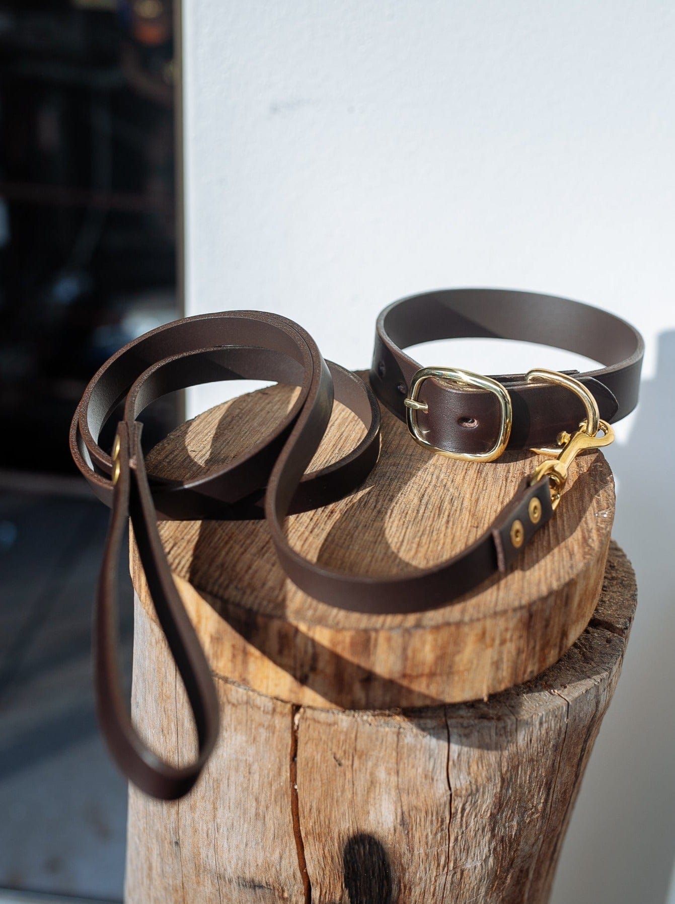 The Real McCaul Leathergoods Pet Collars & Harnesses Dog Collar & Leash Set - 32mm Wide - Dark Brown Australian Made Australian Owned Leather Dog Collar and Lead with Brass Fittings- Australian Made