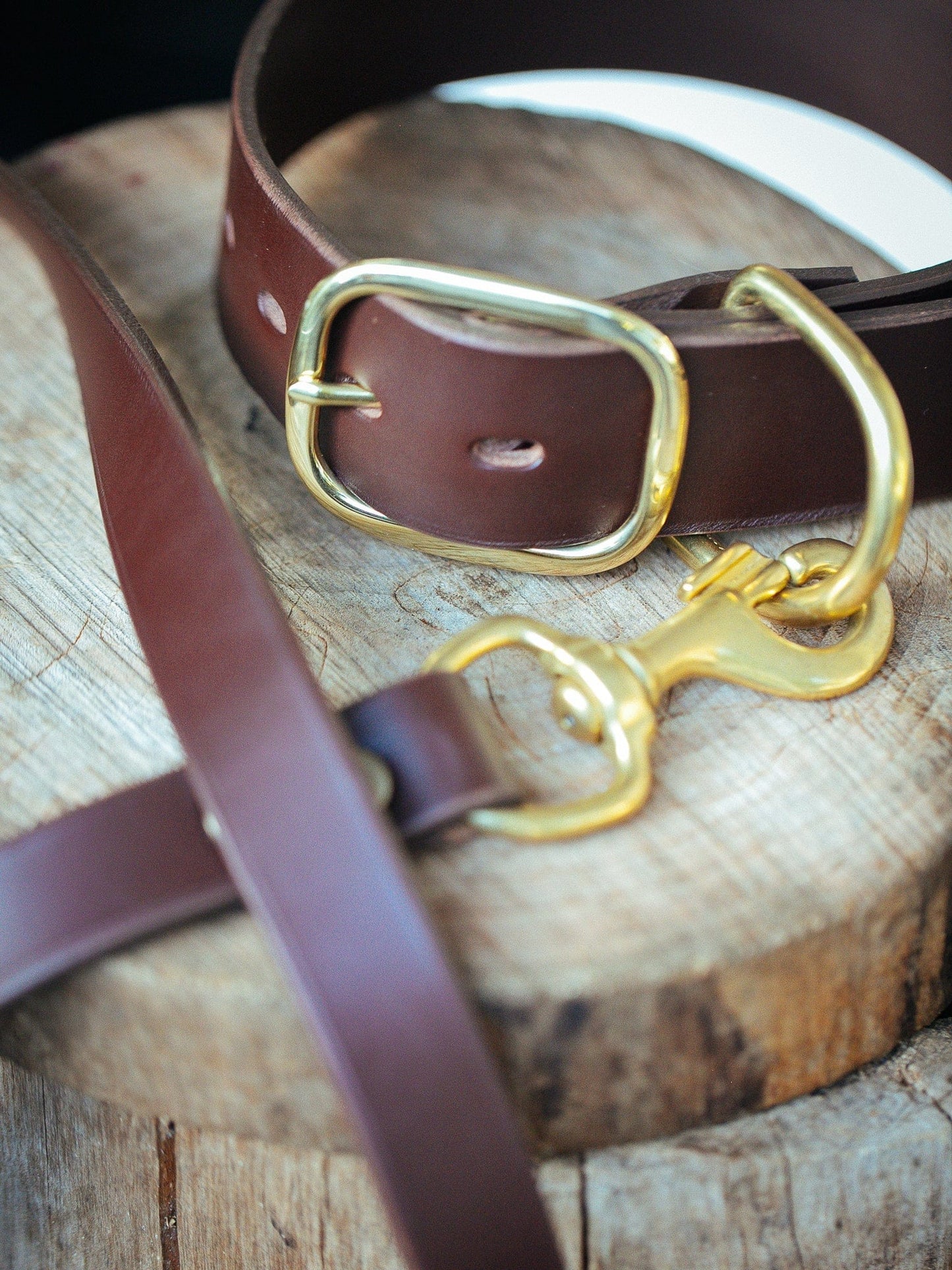 The Real McCaul Leathergoods Pet Collars & Harnesses Dog Collar & Leash Set - 38mm Wide - Cognac Australian Made Australian Owned Leather Dog Collar and Lead with Brass Fittings- Australian Made