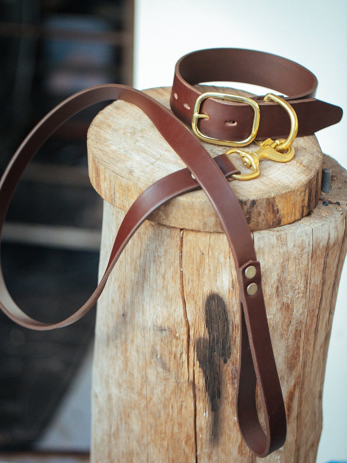 The Real McCaul Leathergoods Pet Collars & Harnesses Dog Collar & Leash Set - 38mm Wide - Cognac Australian Made Australian Owned Leather Dog Collar and Lead with Brass Fittings- Australian Made