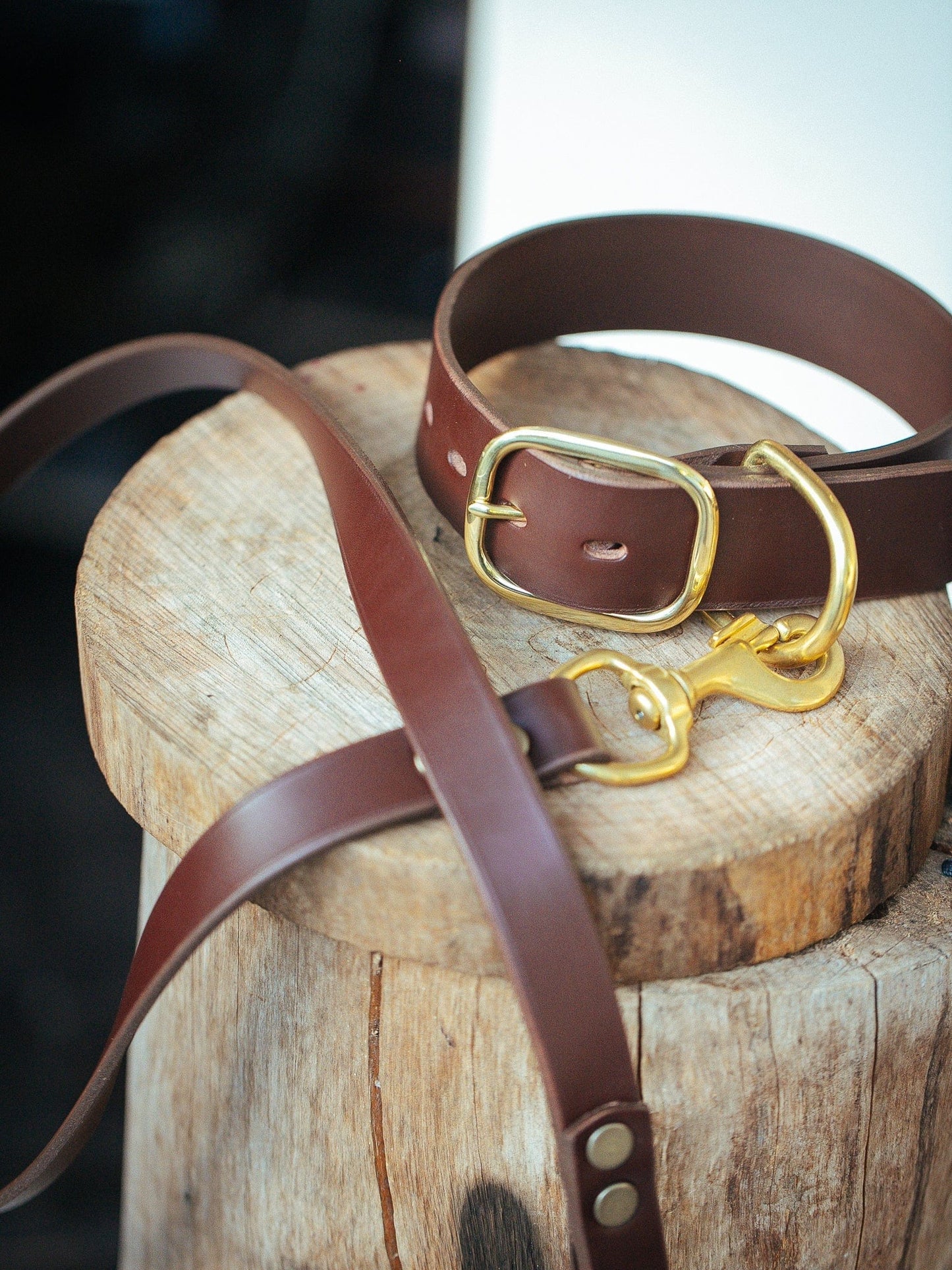 The Real McCaul Leathergoods Pet Collars & Harnesses Dog Collar & Leash Set - 38mm Wide - Cognac Australian Made Australian Owned Leather Dog Collar and Lead with Brass Fittings- Australian Made