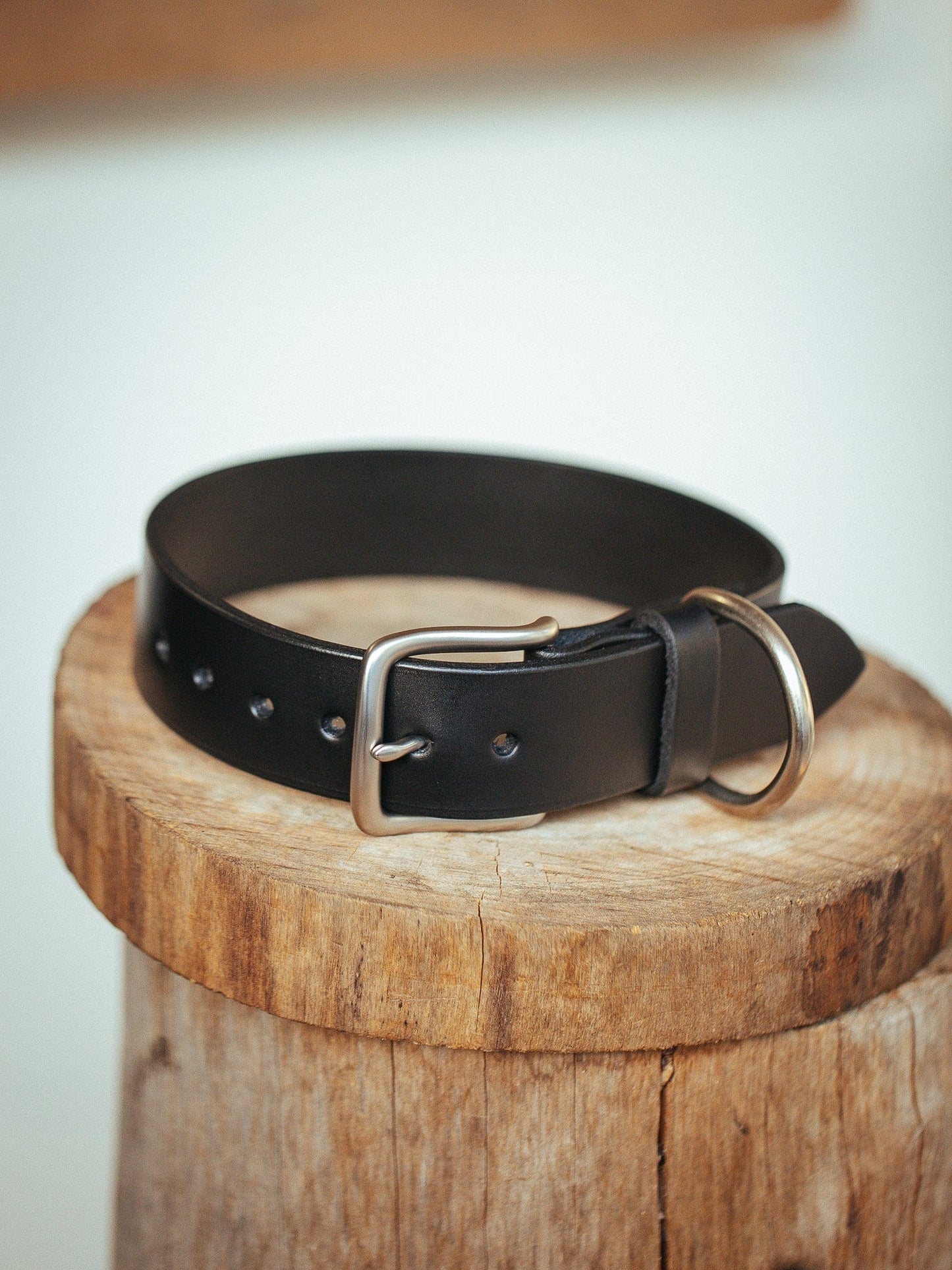 The Real McCaul Leathergoods Pet Collars & Harnesses Medium (40-49cm) / Silver Classic Dog Collar - 38mm - Black Australian Made Australian Owned Leather Dog Collar with Brass Fittings- Australian Made