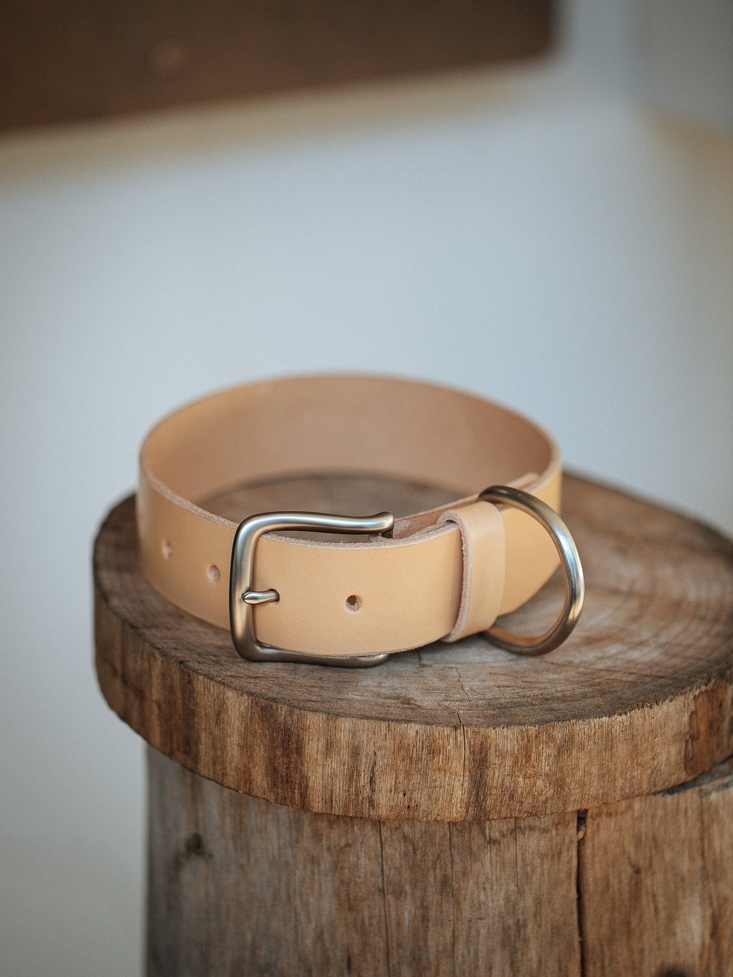 The Real McCaul Leathergoods Pet Collars & Harnesses Medium (40-49cm) / Silver Classic Dog Collar - 38mm - Natural Australian Made Australian Owned Leather Dog Collar with Brass Fittings- Australian Made