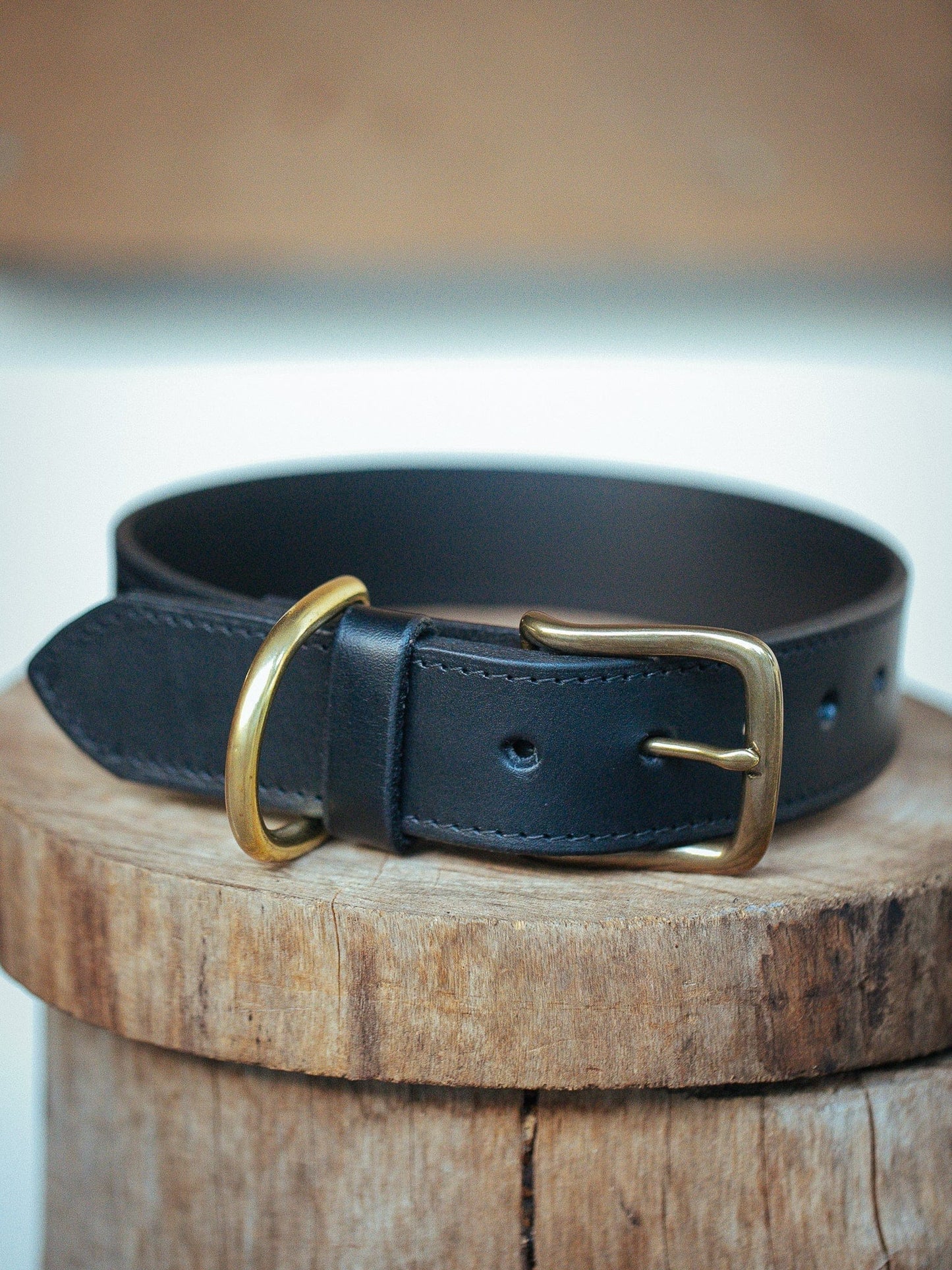 The Real McCaul Leathergoods Pet Collars & Harnesses Small (30-39cm) / Antique Brass Classic Dog Collar - Stitched - 38mm - Black Australian Made Australian Owned Leather Dog Collar with Brass Fittings- Australian Made