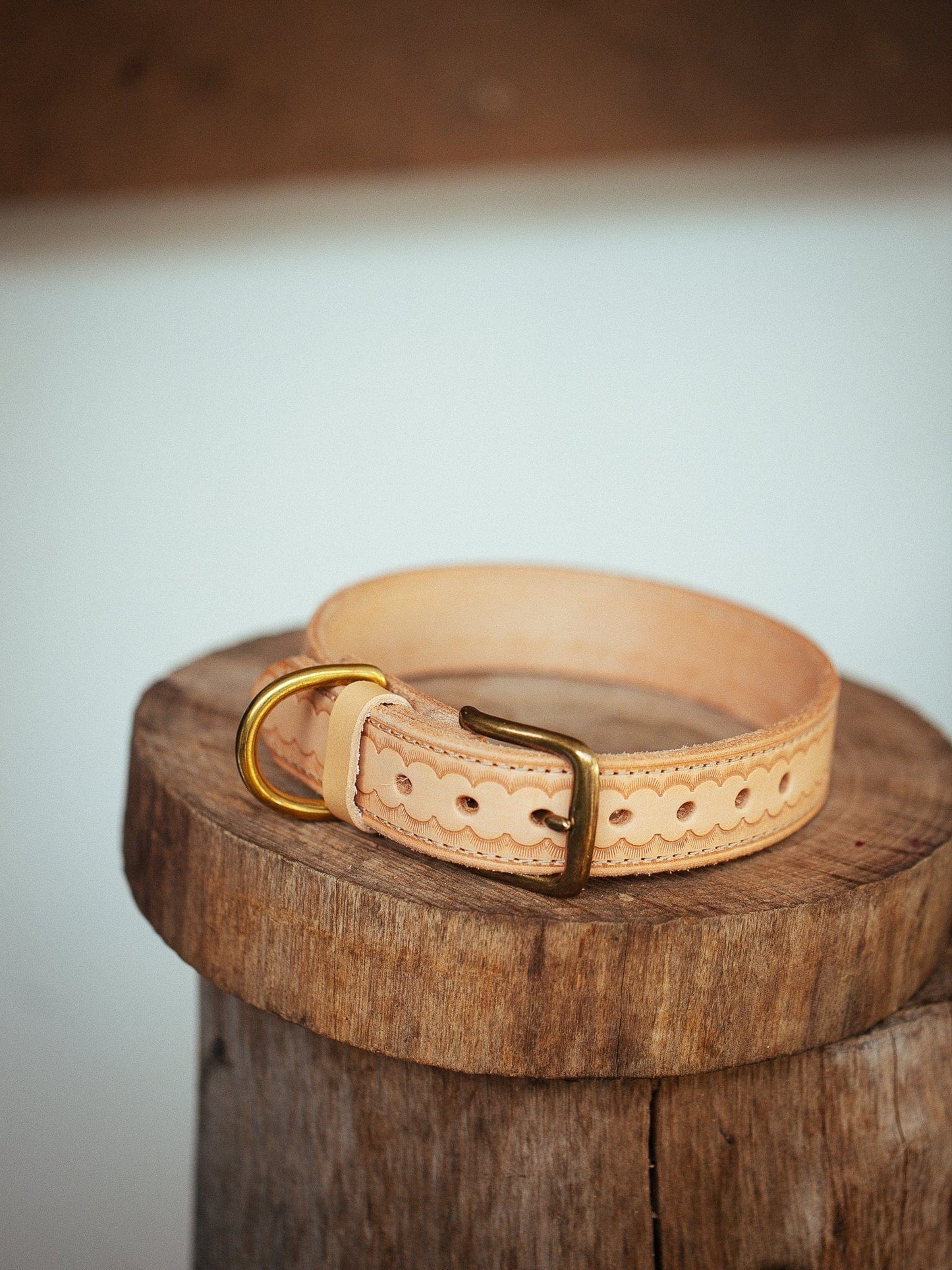The Real McCaul Leathergoods Pet Collars & Harnesses Small (30-39cm) / Antique Brass Deluxe Rancher Dog Collar - 32mm - Natural Australian Made Australian Owned Leather Dog Collar with Brass Fittings- Australian Made