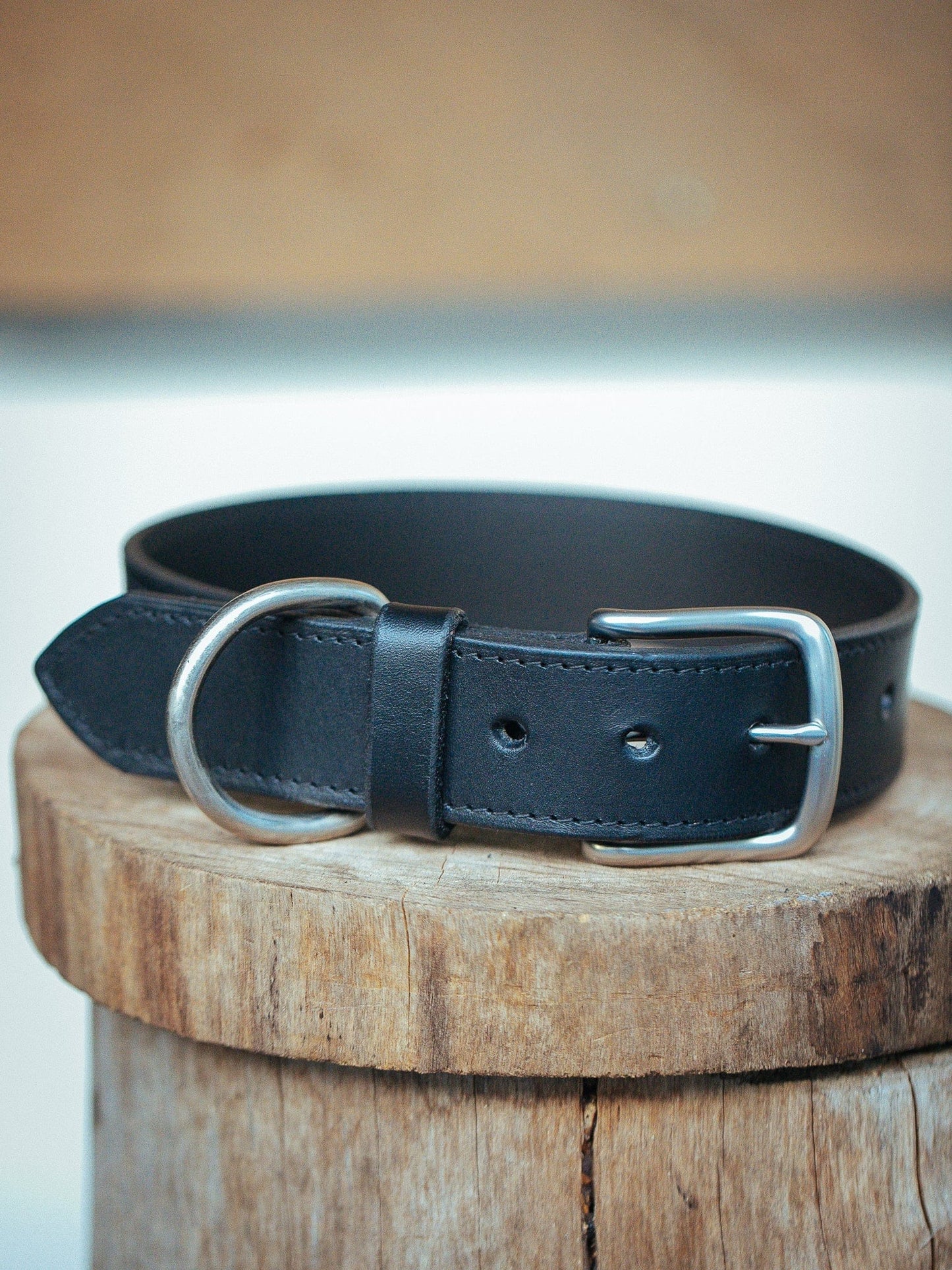 The Real McCaul Leathergoods Pet Collars & Harnesses Small (30-39cm) / Silver Classic Dog Collar - Stitched - 38mm - Black Australian Made Australian Owned Leather Dog Collar with Brass Fittings- Australian Made