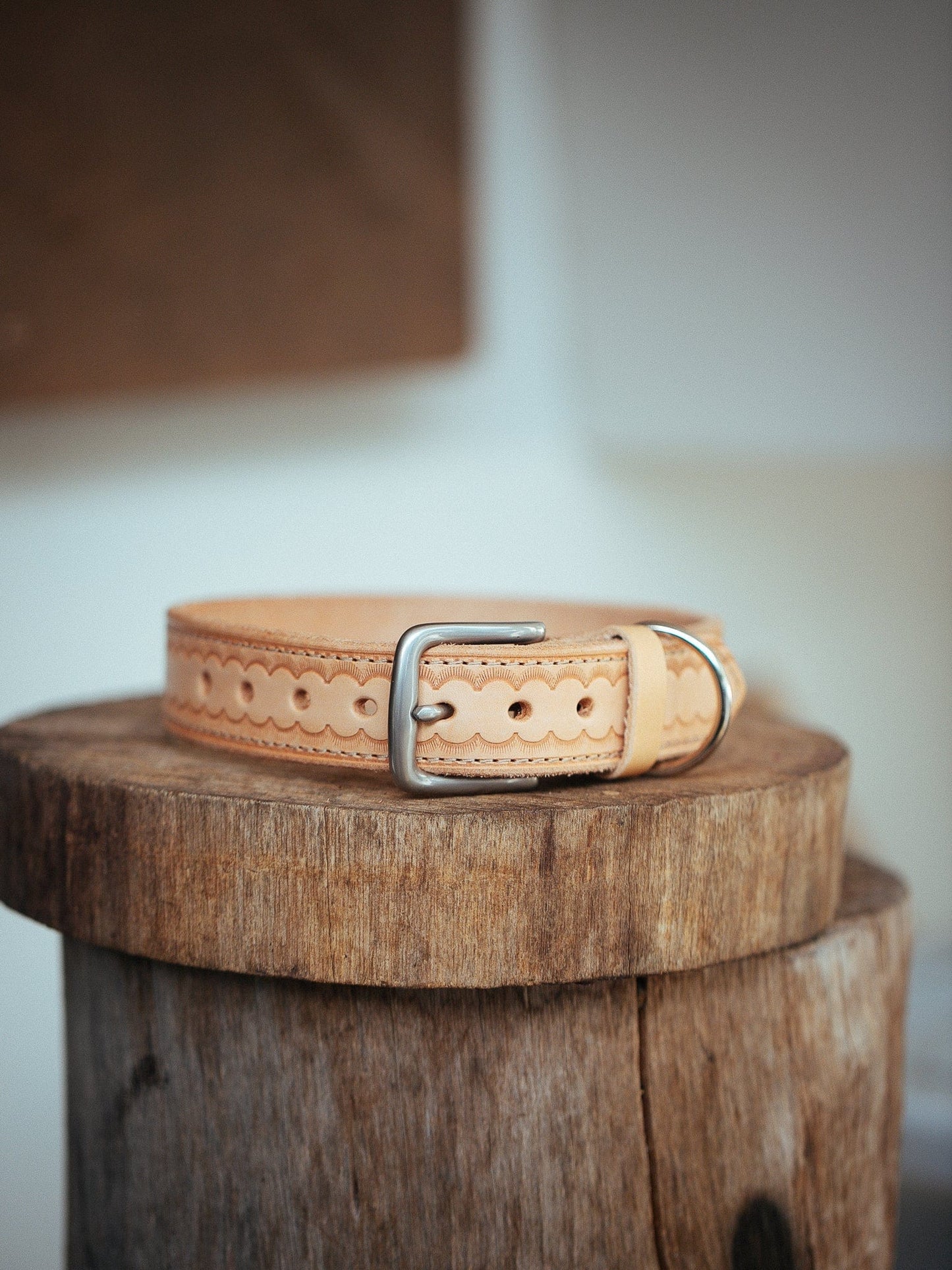 The Real McCaul Leathergoods Pet Collars & Harnesses Small (30-39cm) / Silver Deluxe Rancher Dog Collar - 32mm - Natural Australian Made Australian Owned Leather Dog Collar with Brass Fittings- Australian Made