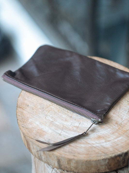 The Real McCaul Leathergoods Purses Dark Brown / Best Kangaroo (Soft) Clementine Clutch - Kangaroo Australian Made Australian Owned Clementine Leather Clutch- Made In Australia YKK Zips