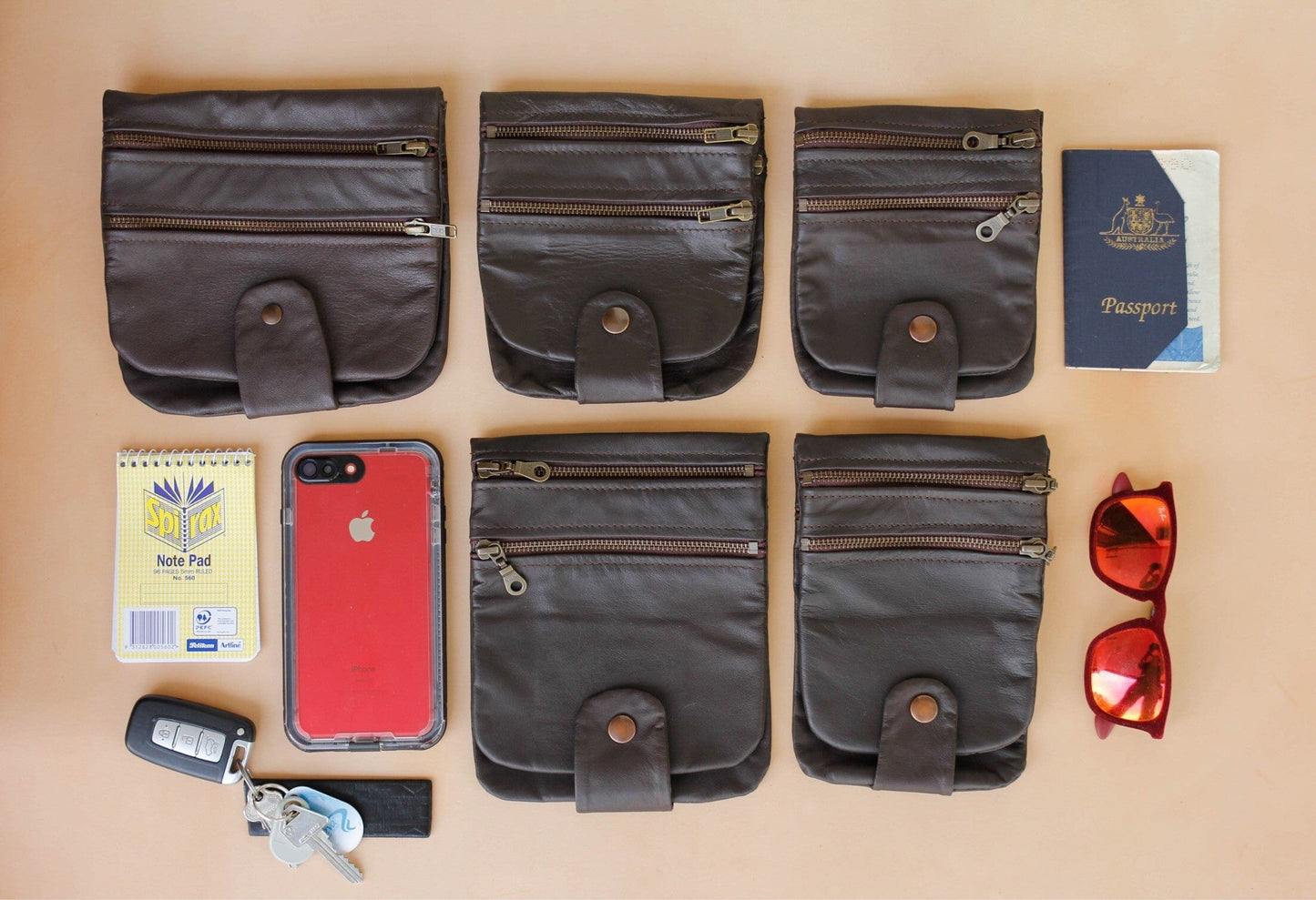 The Real McCaul Multi-Wallet Multi Wallet Belt Pouch (Kangaroo) Australian Made Australian Owned Australian Made Leather Multi-Wallet Travel Belt Pouch (Kangaroo)