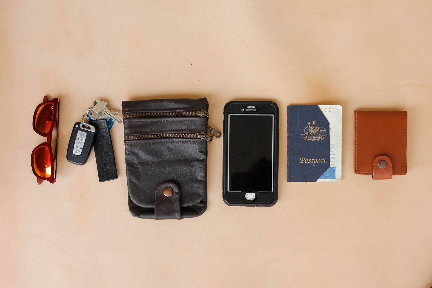 The Real McCaul Multi-Wallet Small Long / Black / Wide with hooks Multi Wallet Belt Pouch (Kangaroo) Australian Made Australian Owned Australian Made Leather Multi-Wallet Travel Belt Pouch (Kangaroo)